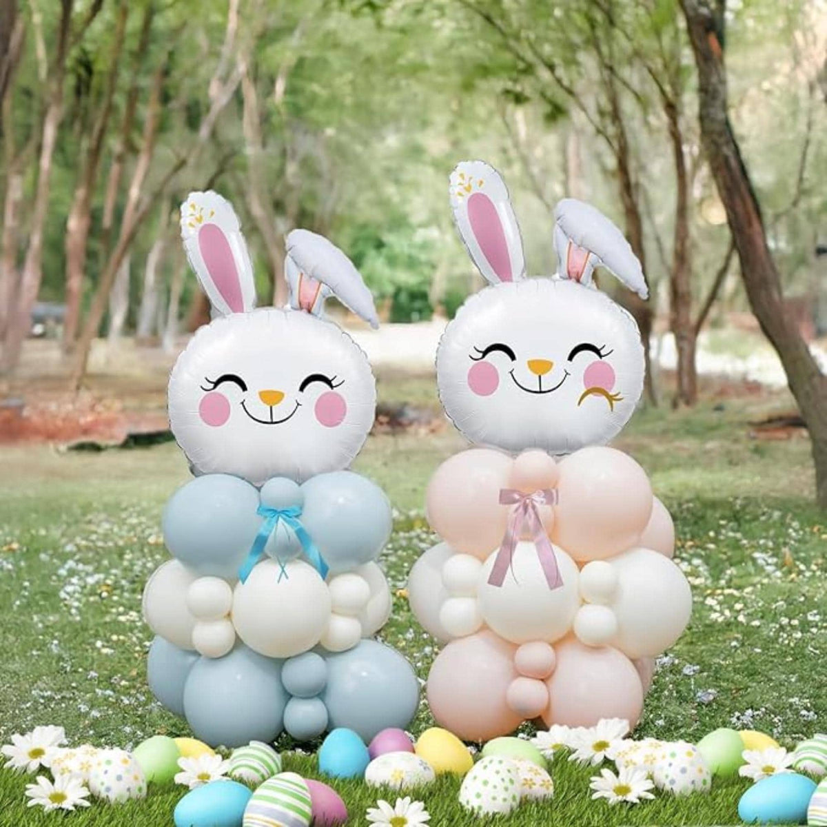 Easter Bunny Balloons Blue Pink with 3 Rabbit Head Foil Party Decor Supplies
