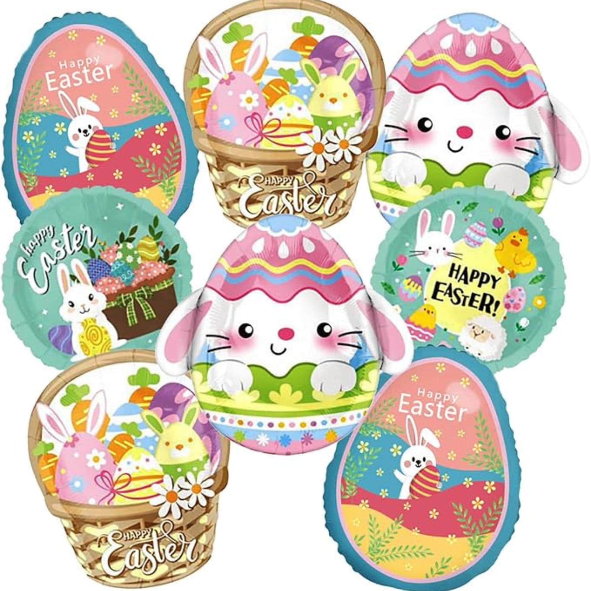 Easter Balloons Set of 8 Bunny Carrot Chick Egg Foil Party Decor Supplies