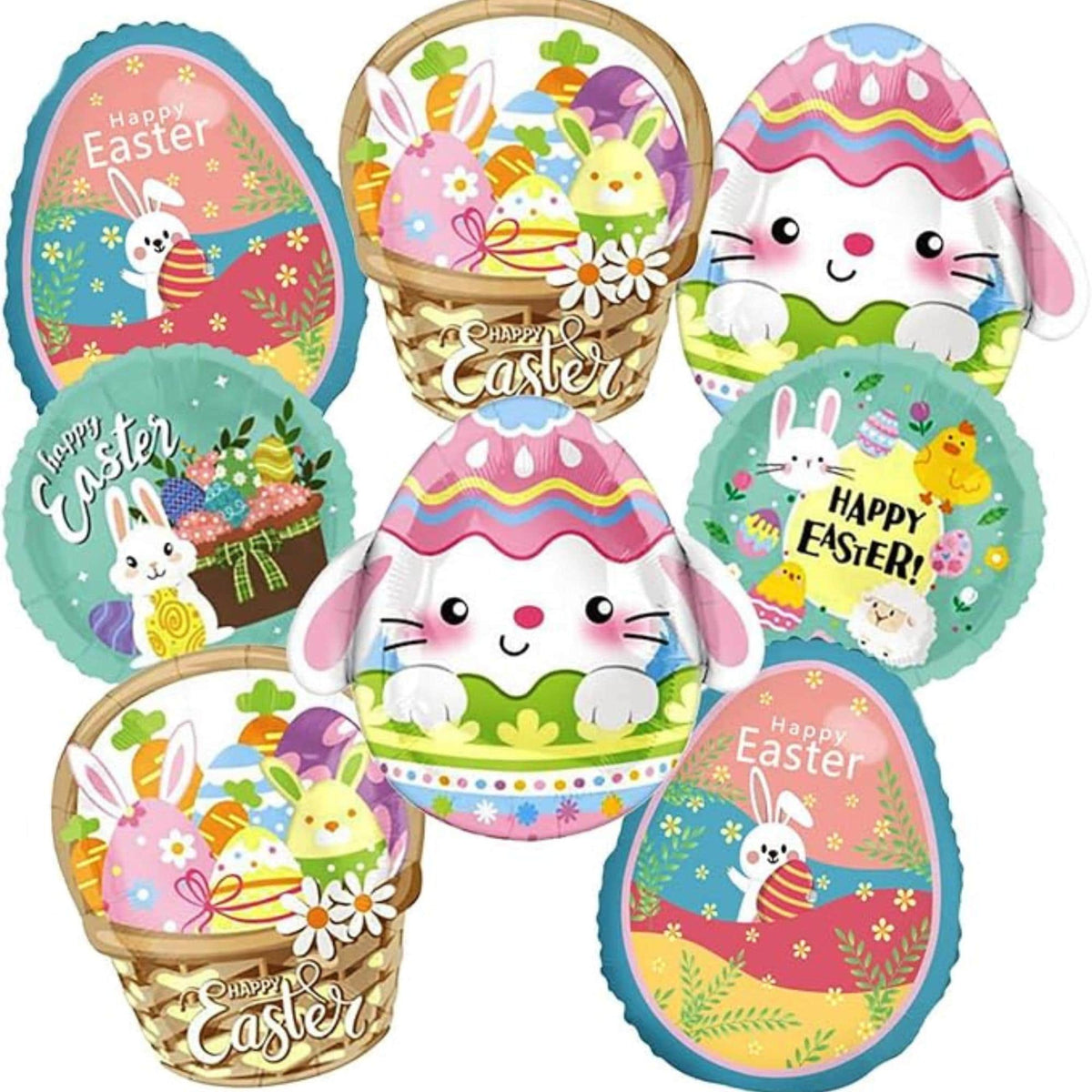 Easter Balloons Set of 8 Bunny Carrot Chick Egg Foil Party Decor Supplies