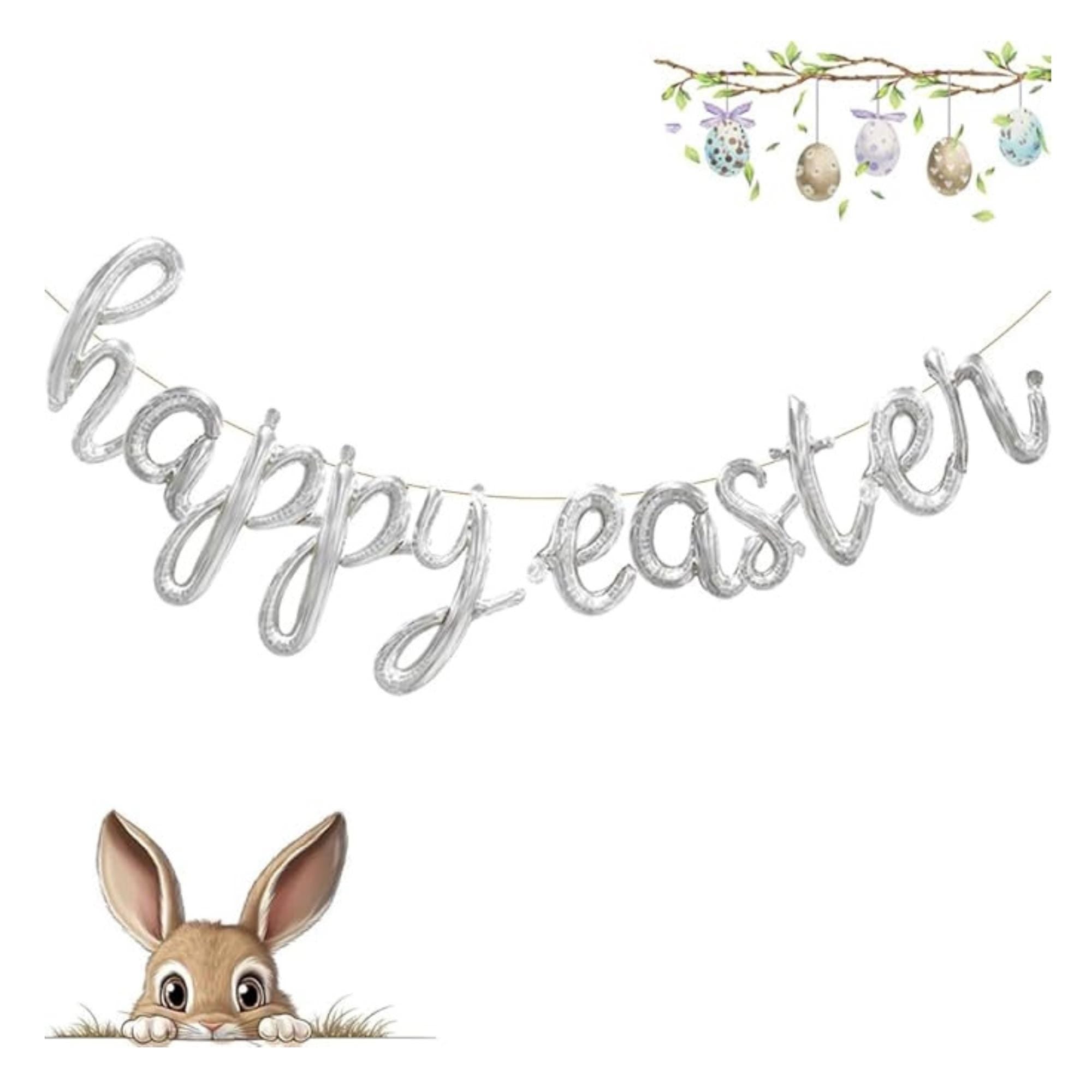 Happy Easter Silver Script Letter Balloons 18 Inch Foil Party Decor Supplies