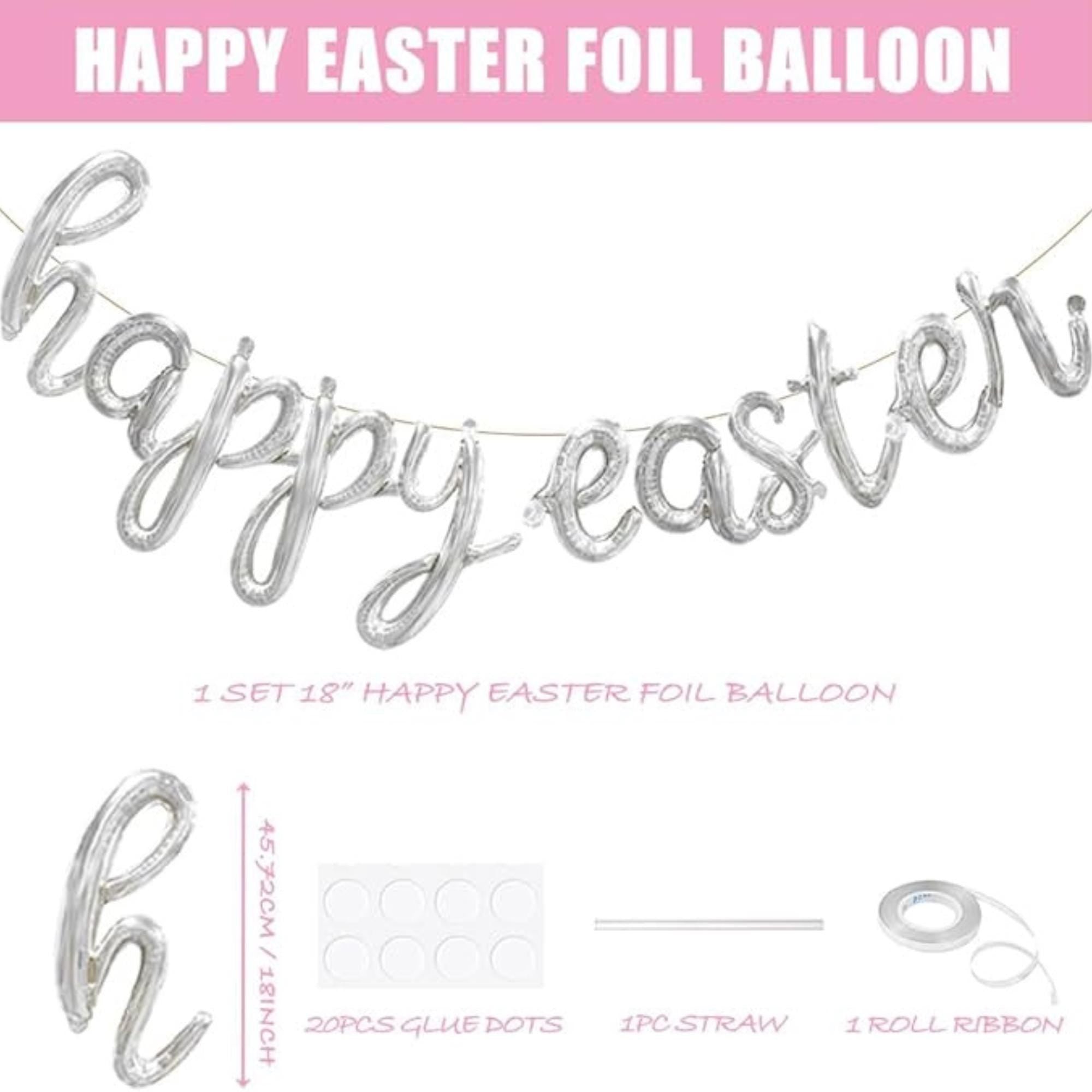Happy Easter Silver Script Letter Balloons 18 Inch Foil Party Decor Supplies
