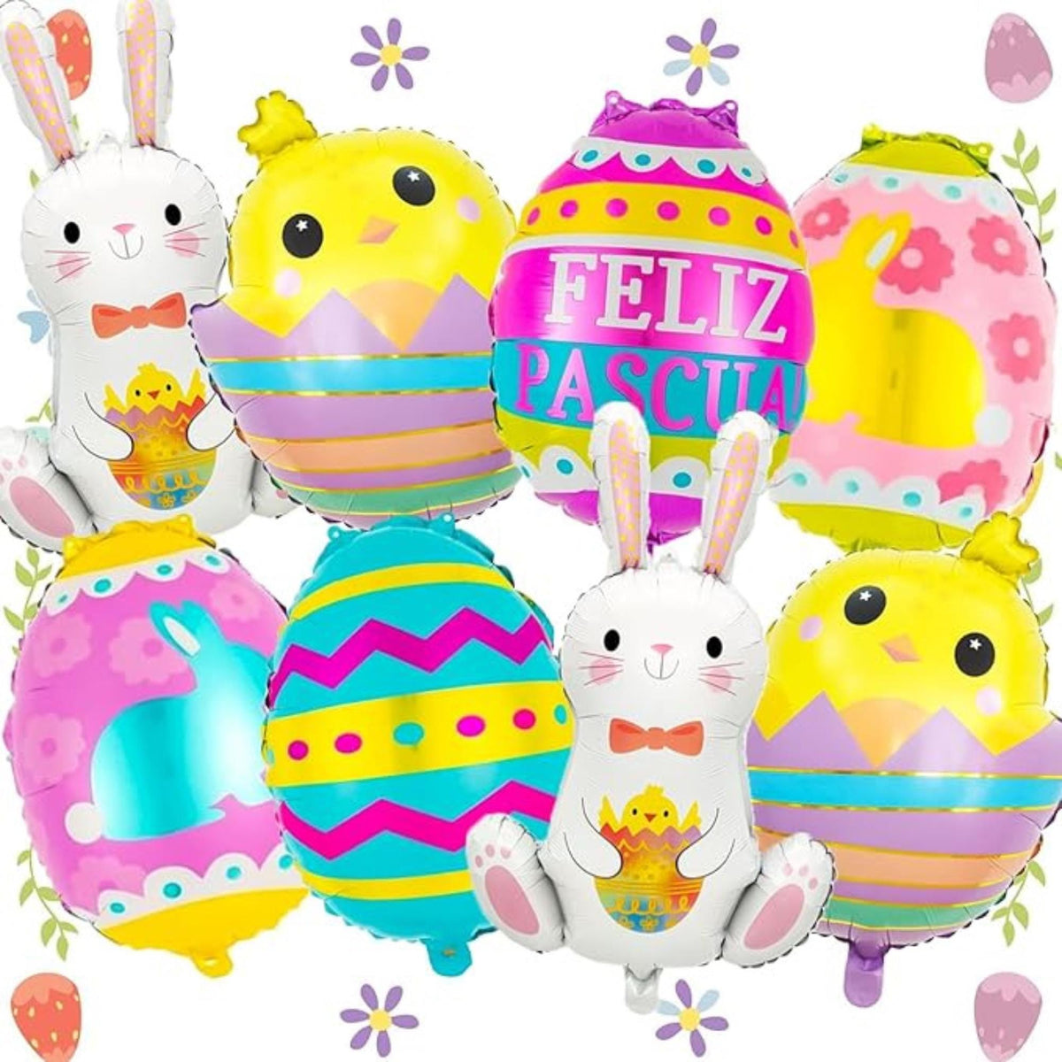 Easter Balloons Set of 8 Bunny Chick Egg Foil Mylar Party Decor Supplies