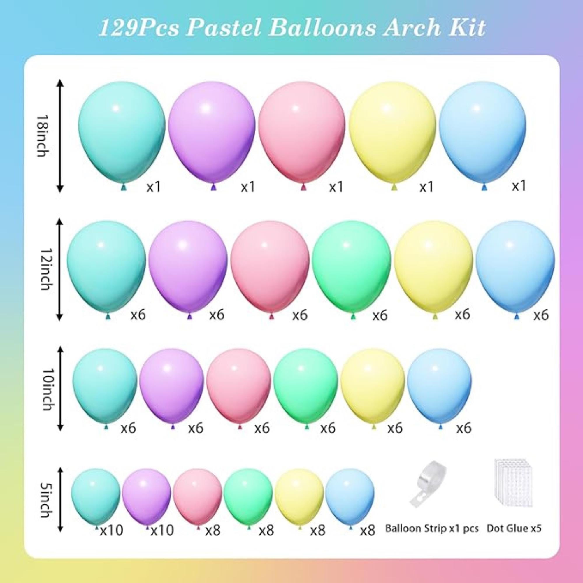 Pastel Balloon Arch Kit 129 PCS Macaron Latex Garland Party Decor Supplies