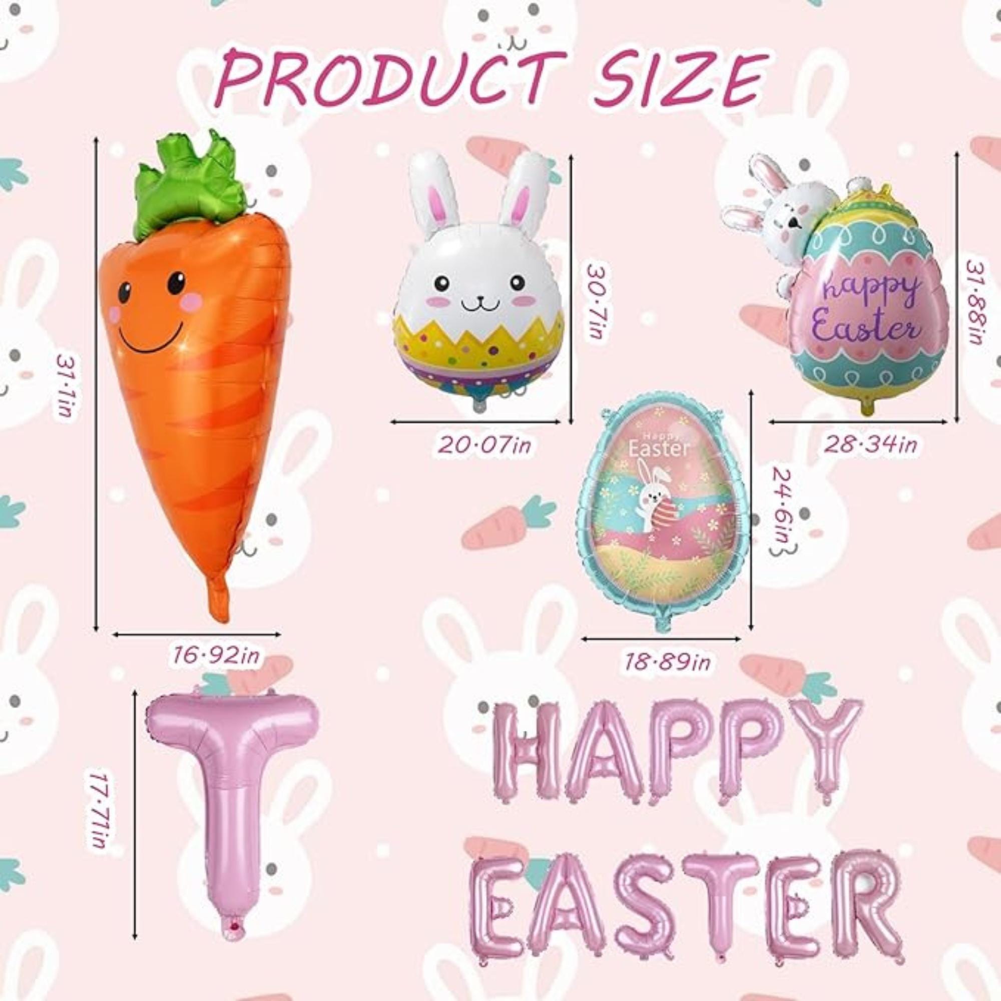 Happy Easter Balloons Set of 17 Bunny Carrot Foil Party Decor Supplies