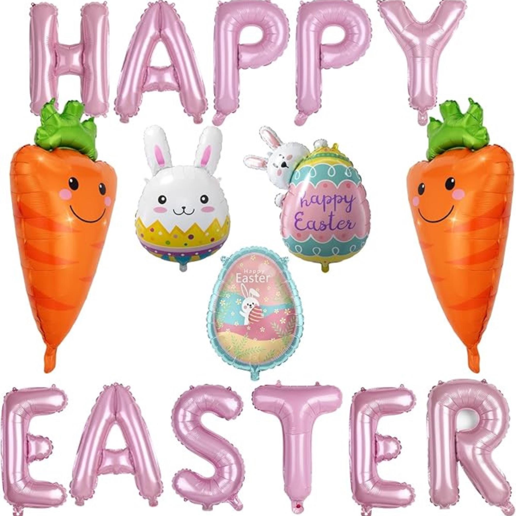 Happy Easter Balloons Set of 17 Bunny Carrot Foil Party Decor Supplies