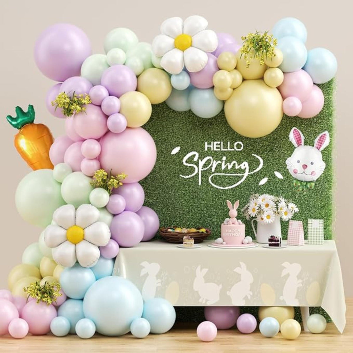 Pastel Balloon Arch Garland Kit 145 PCS Bunny Daisy Egg Party Decor Supplies