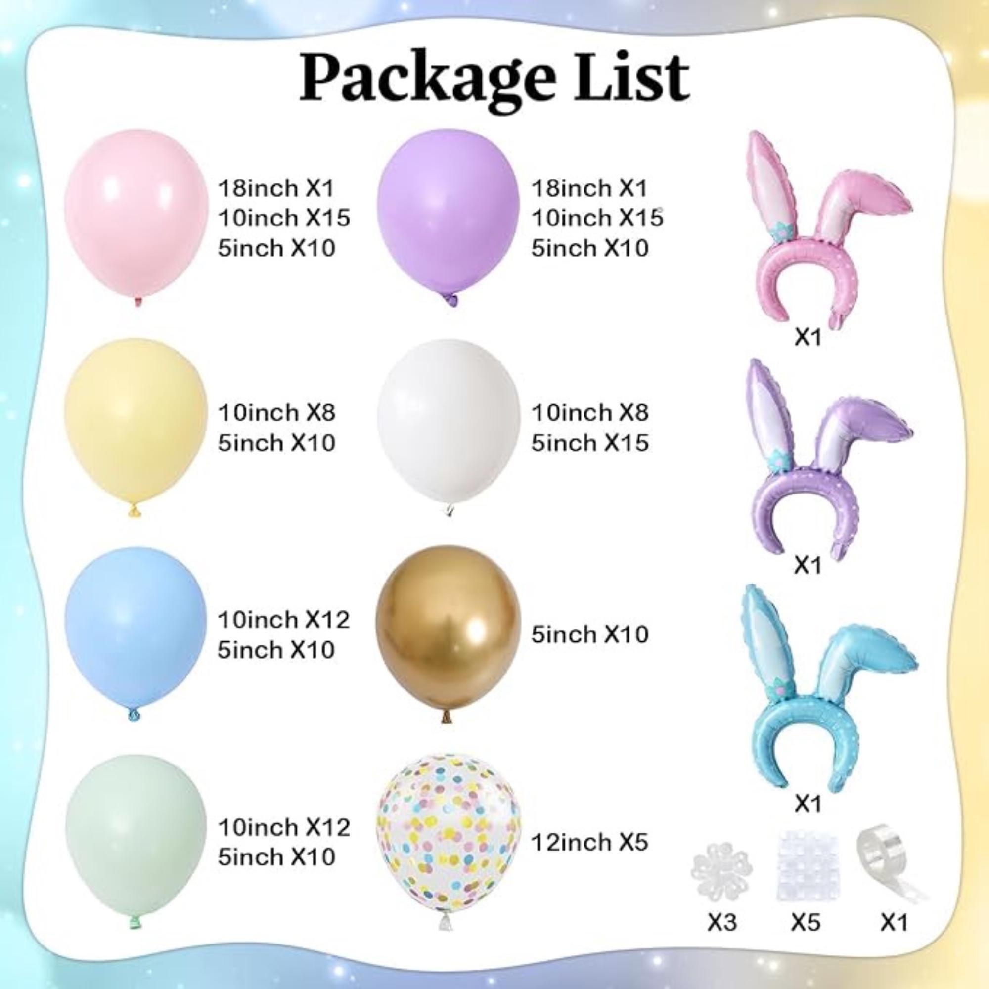 Easter Balloon Arch Kit 155 PCS Pastel Rainbow Bunny Ear Confetti Party Decor