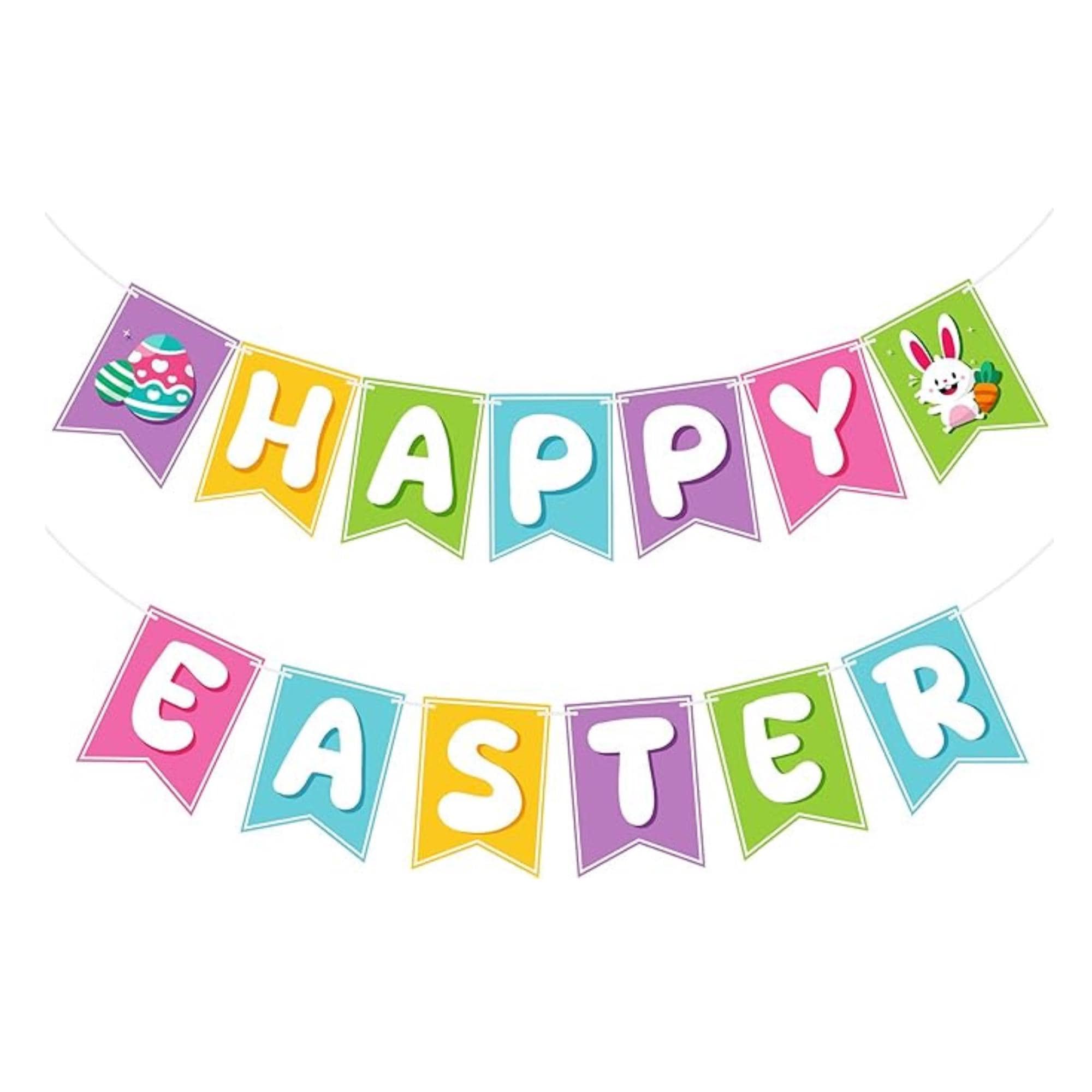Happy Easter Banner Bunny Egg Garland Indoor Outdoor Party Decor Supplies