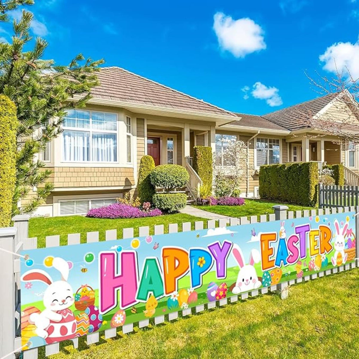 Happy Easter Banner 118 x 20 Inch Indoor Outdoor Party Decor Supplies