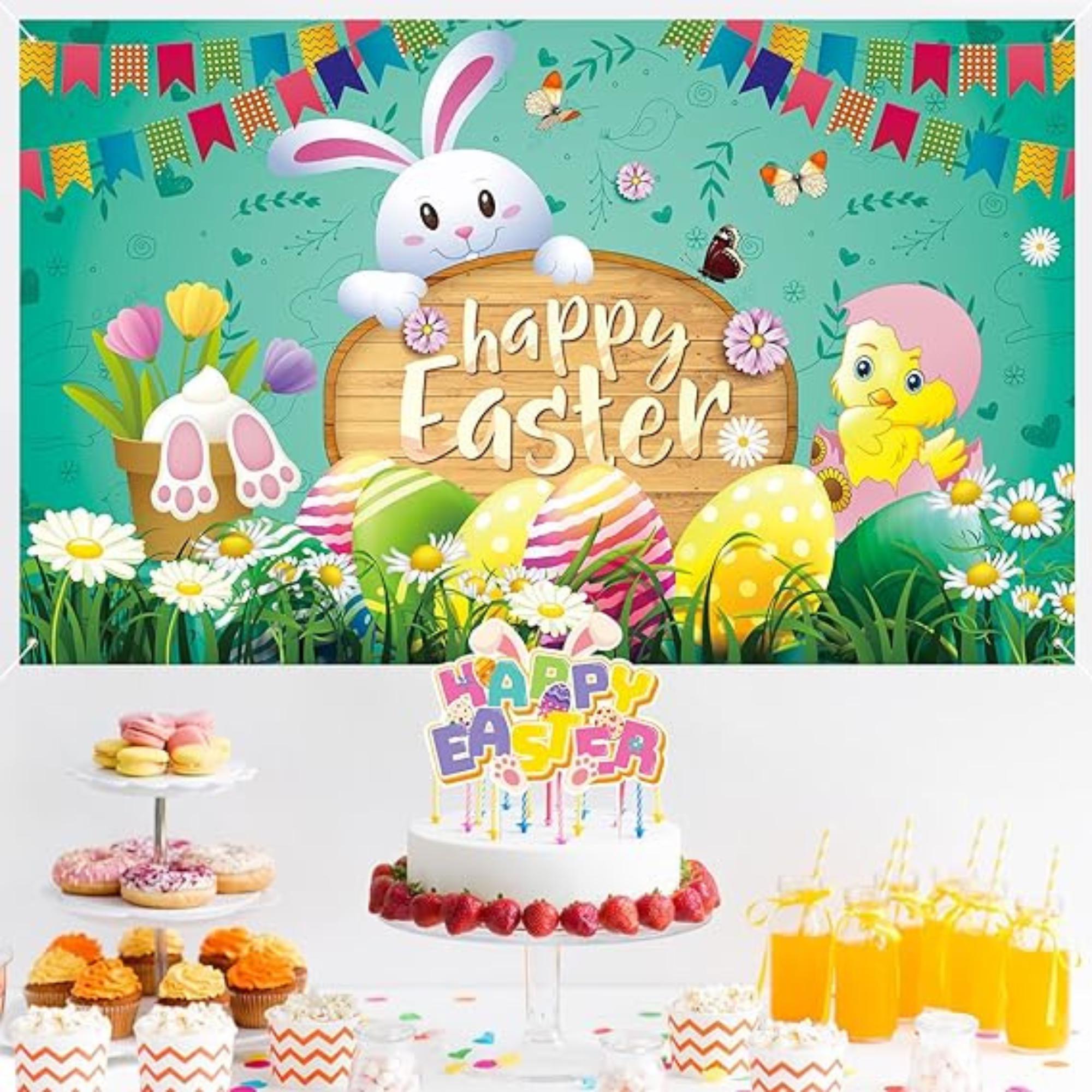 Happy Easter Banner Backdrop 72 x 43 Inch Bunny Chick Egg Spring Party Decor