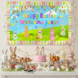 Happy Easter Party Backdrop Banner 70 x 43 Inch Colorful Bunny Wall Decor
