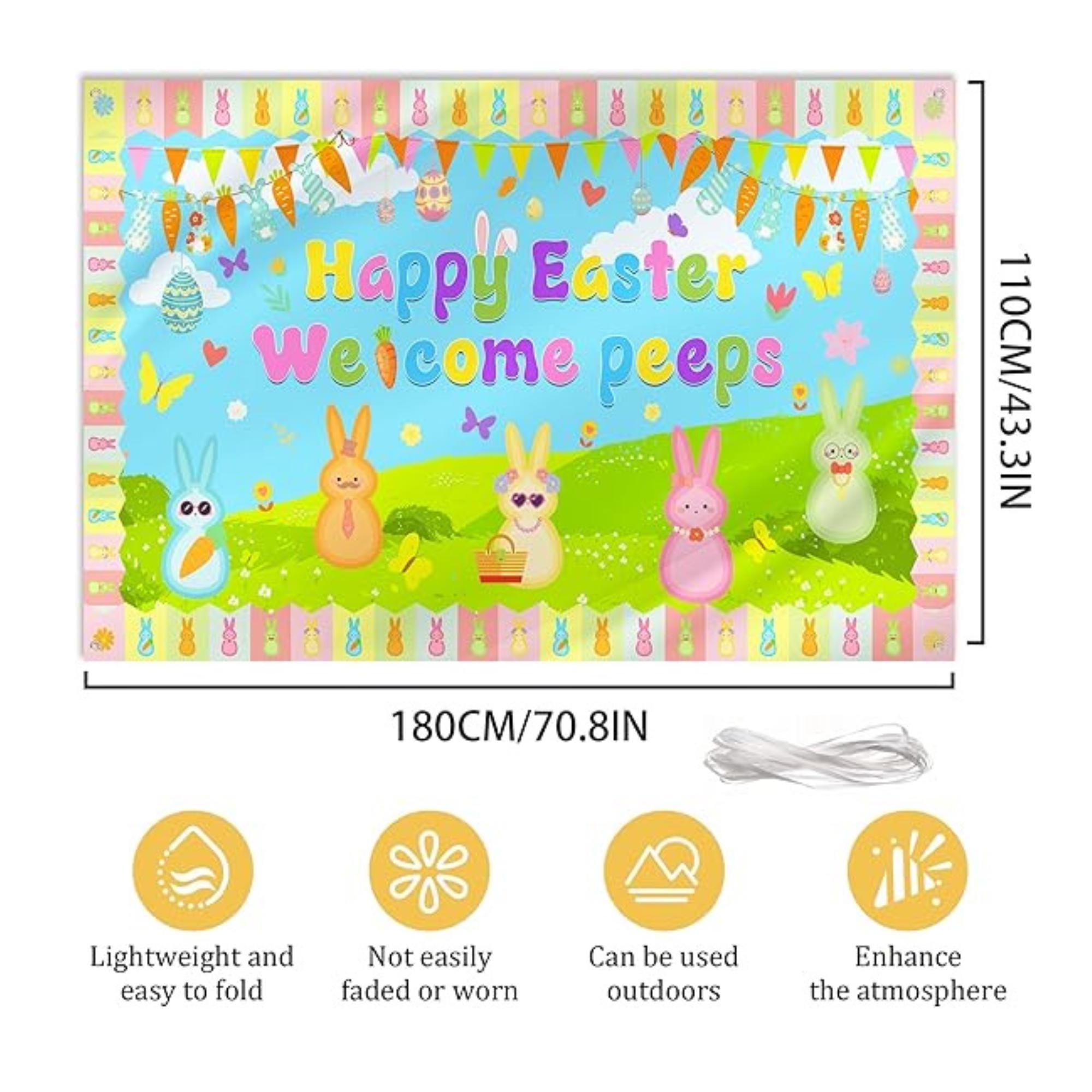 Happy Easter Party Backdrop Banner 70 x 43 Inch Colorful Bunny Wall Decor