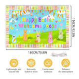 Happy Easter Party Backdrop Banner 70 x 43 Inch Colorful Bunny Wall Decor