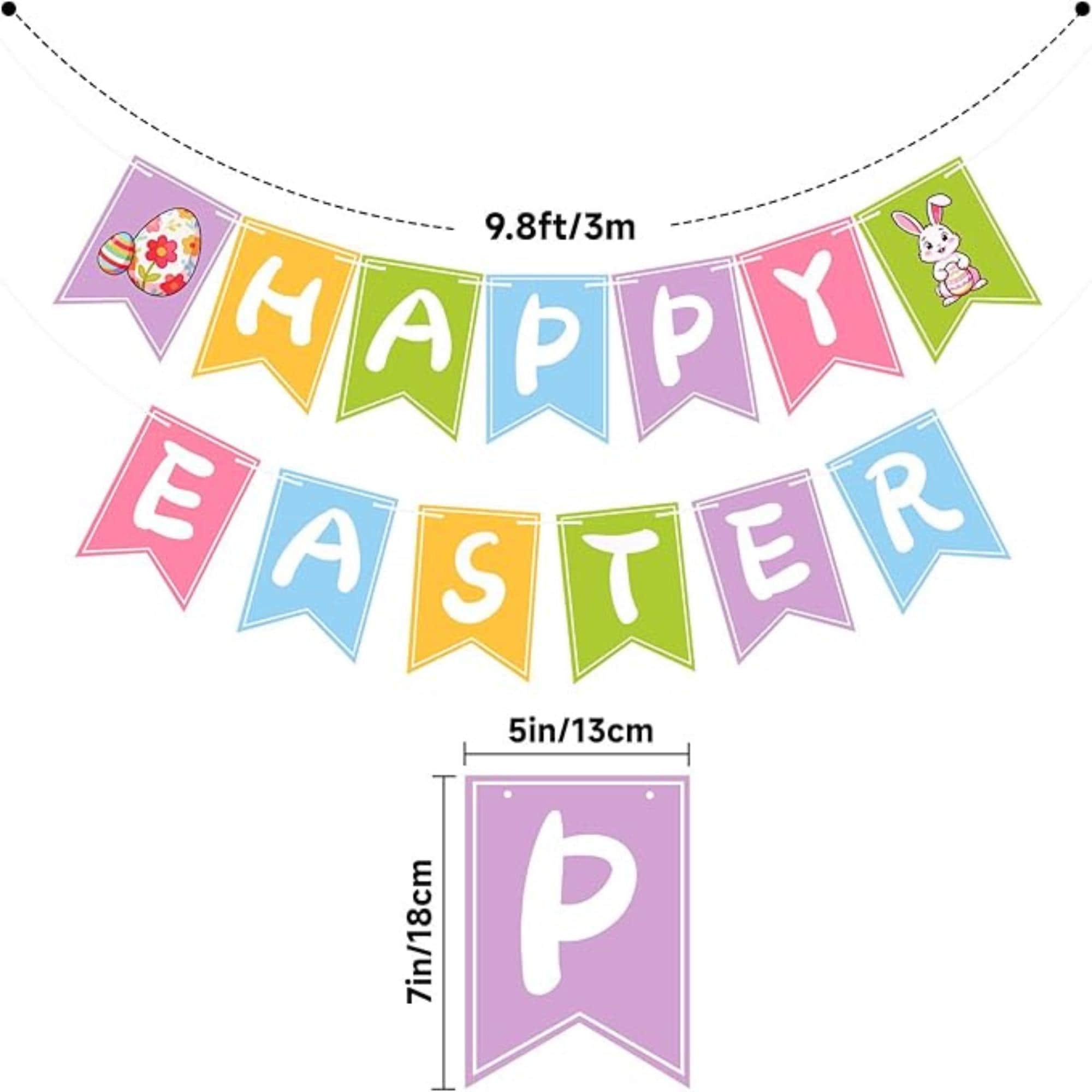 Happy Easter Banner Garland Pre-Strung Bunny Egg Paper Party Decor Supplies