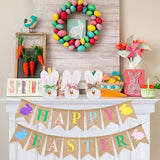 Happy Easter Banner Rustic Burlap Bunny Garland No DIY Party Decor Supplies
