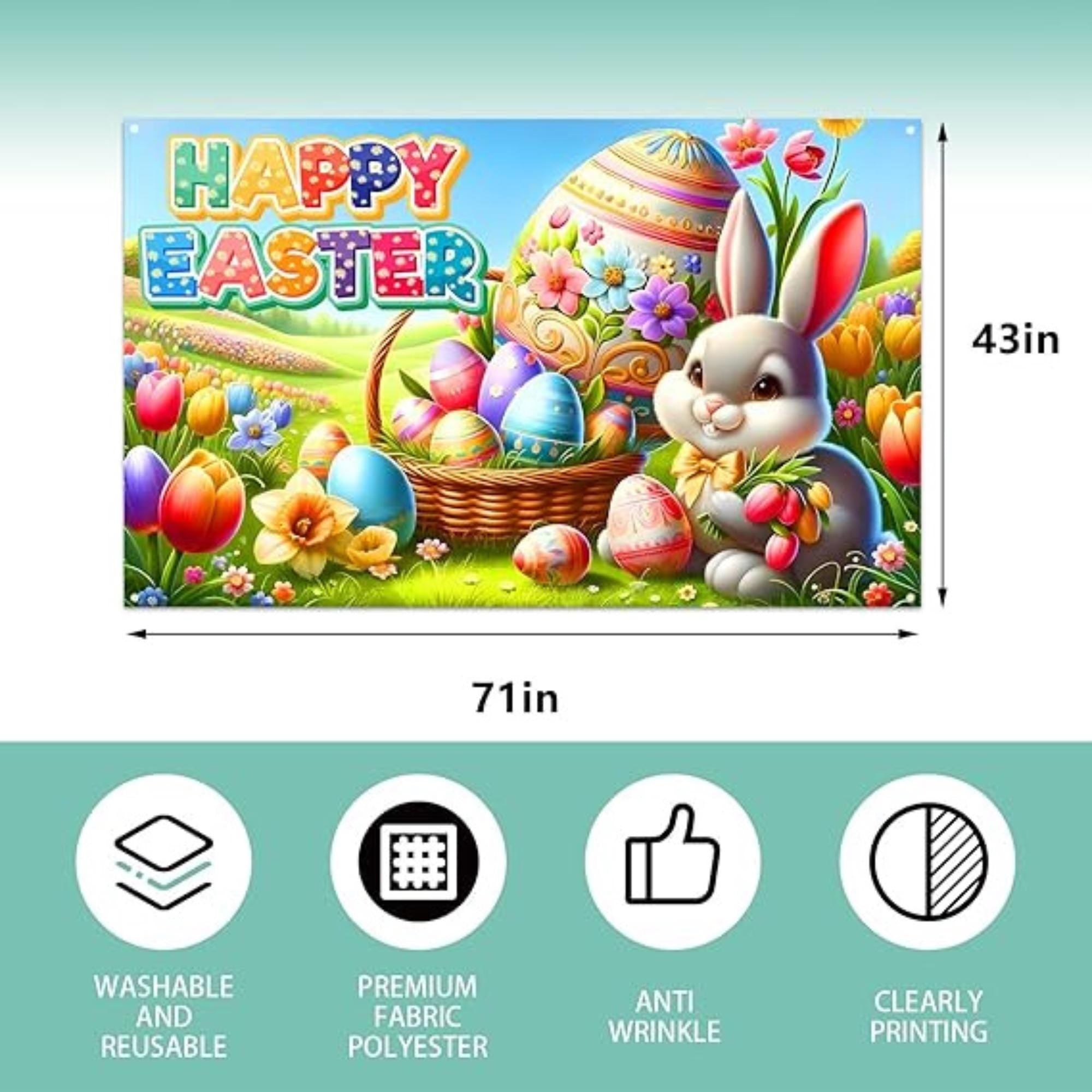 Happy Easter Photo Backdrop 71 x 43 Inch Bunny Egg Flower Party Decor Supplies