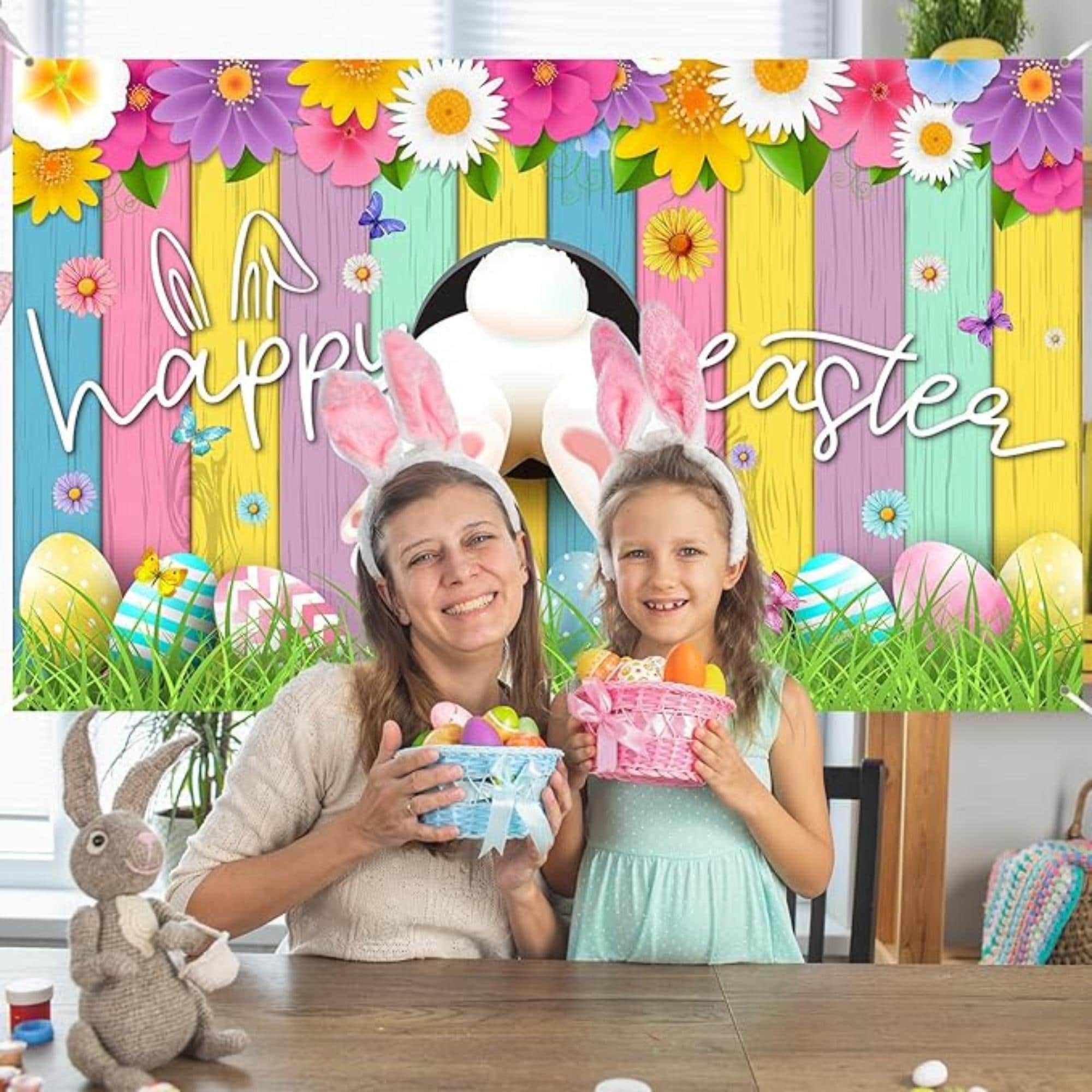 Easter Photo Backdrop Bunny Egg Rabbit Grass Wall Party Decor Supplies