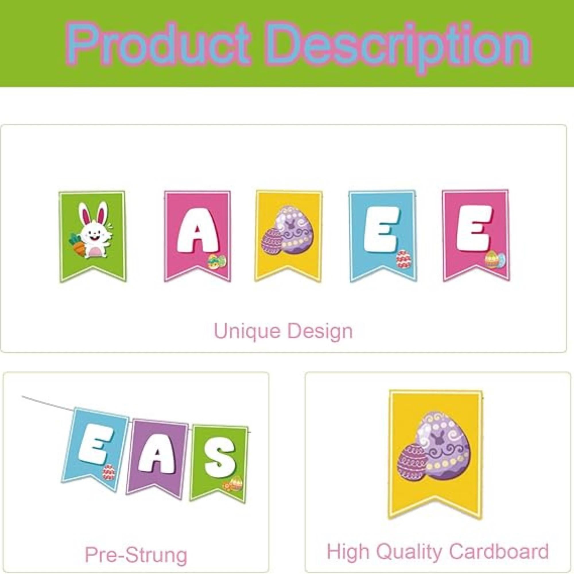 Happy Easter Banner Bunny Egg Hanging Party Decor for Indoor Outdoor Supplies