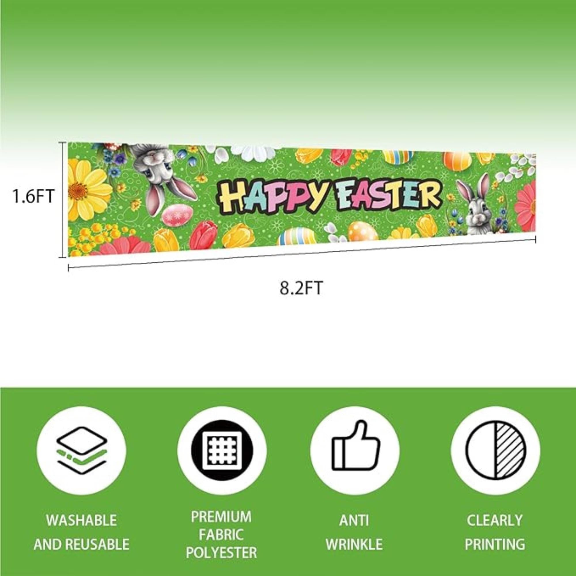 Large Happy Easter Banner 98 x 20 Inch Spring Indoor Outdoor Party Decor Supplies