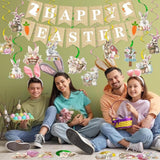 Happy Easter Garland Banner Bunny Egg Hanging Swirl Party Decor Supplies