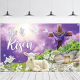 He Is Risen Easter Banner: Cross, Lamb, Sunrise Religious Decor (6 x 3.6 FT)