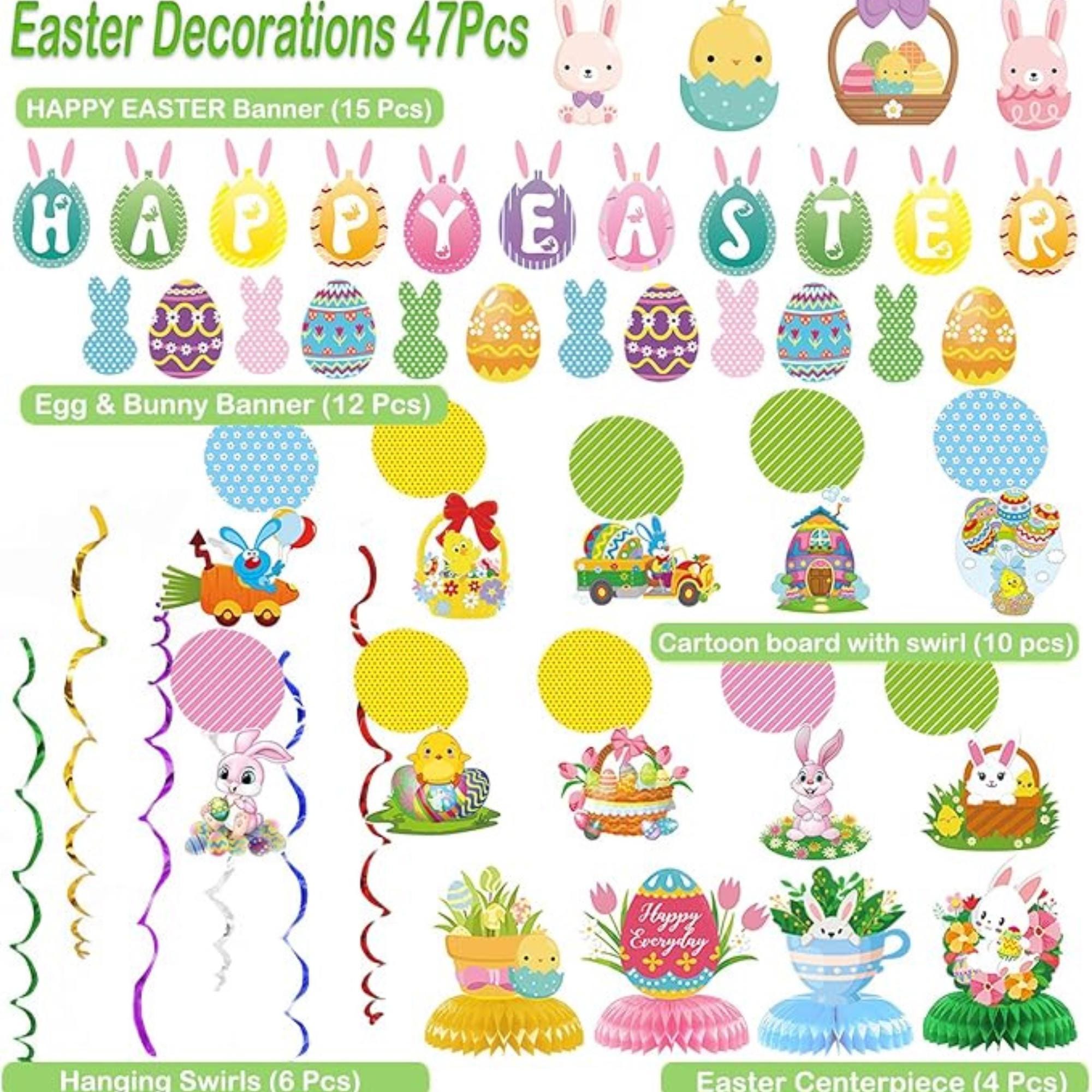 Happy Easter Decorations Set 47 PCS Banner Kit 3D Bunny Backdrop Party Decor Supplies