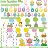 Happy Easter Decorations Set 47 PCS Banner Kit 3D Bunny Backdrop Party Decor Supplies