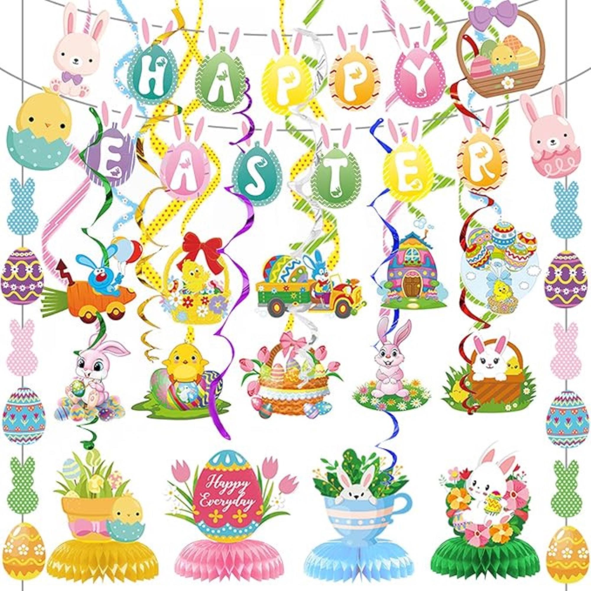 Happy Easter Decorations Set 47 PCS Banner Kit 3D Bunny Backdrop Party Decor Supplies