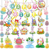 Happy Easter Decorations Set 47 PCS Banner Kit 3D Bunny Backdrop Party Decor Supplies