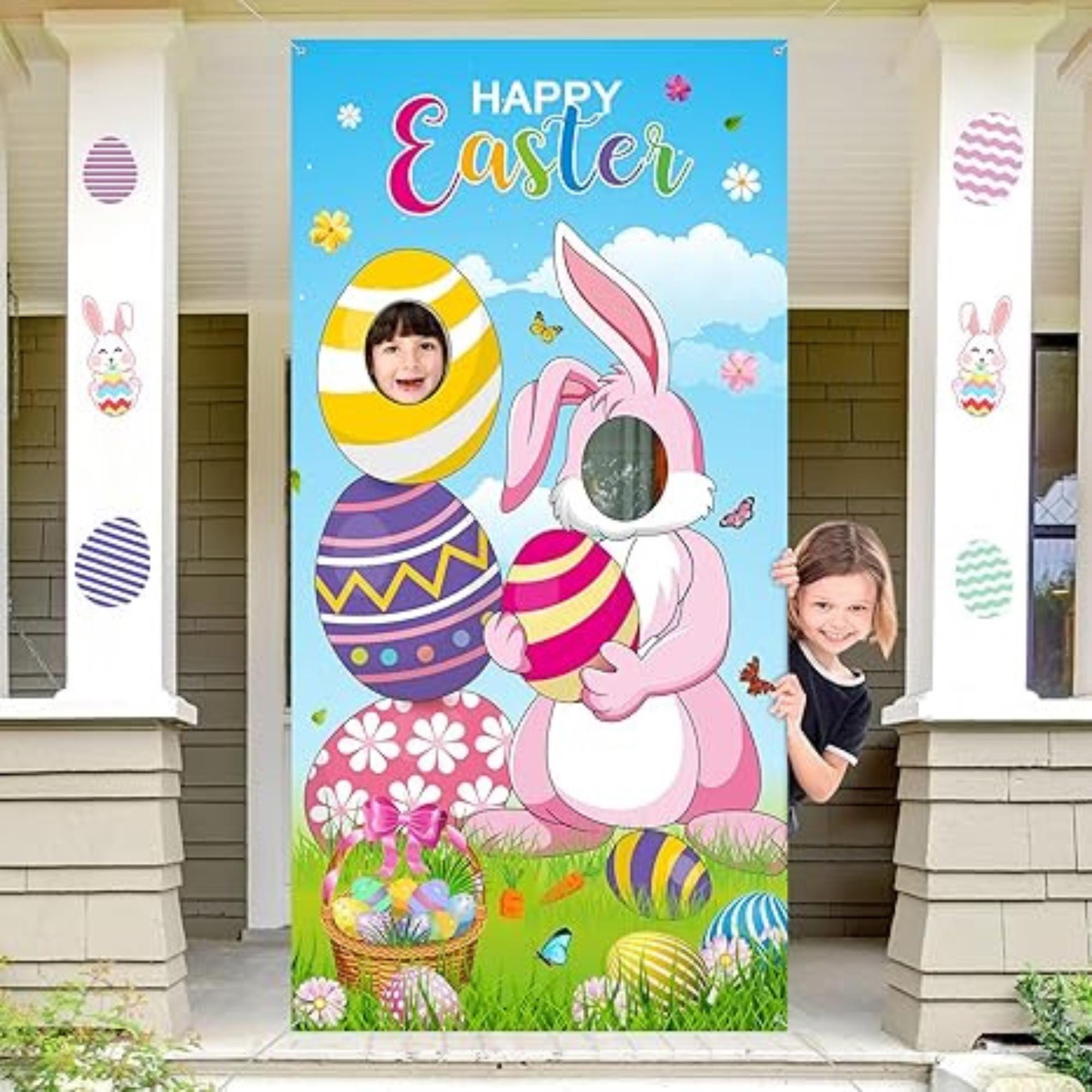 Easter Bunny Photo Booth Backdrop: 6x3 FT Party Decor Banner
