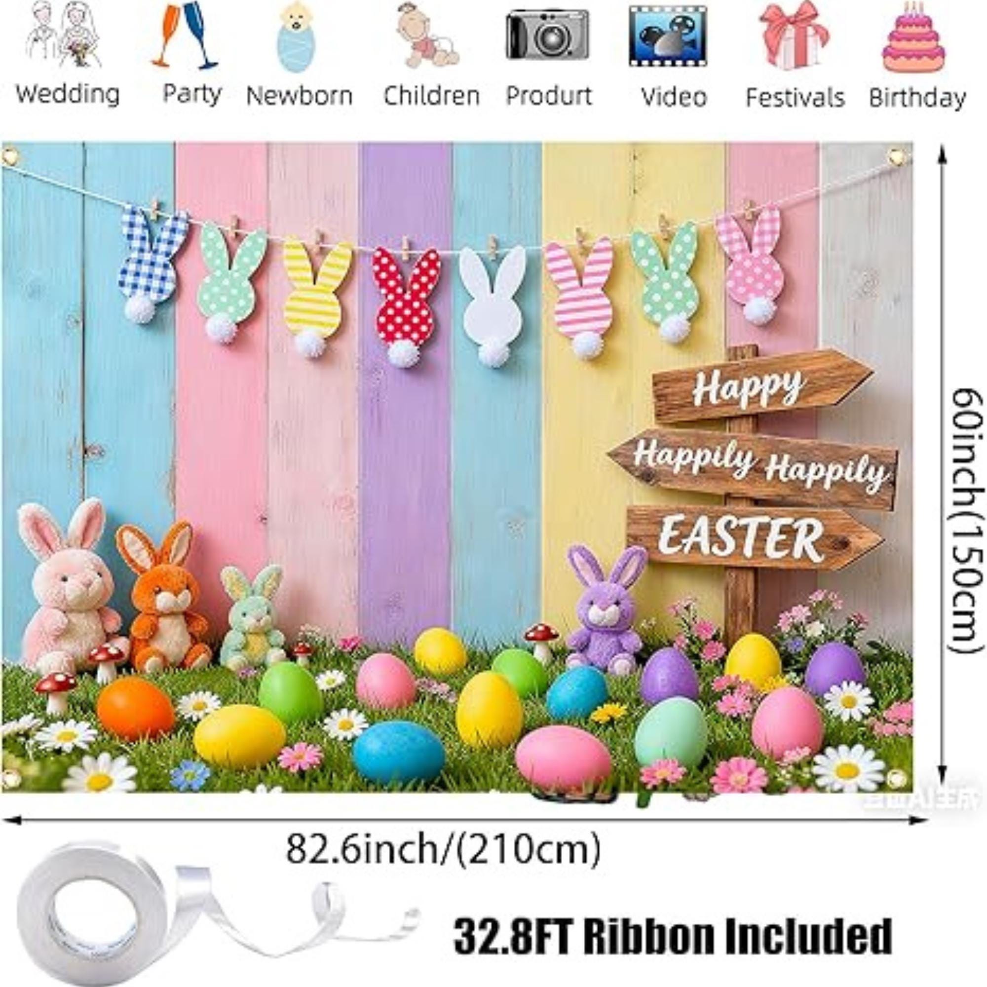 Easter Bunny Egg Backdrop: Colorful Spring Photo Banner Party Decor