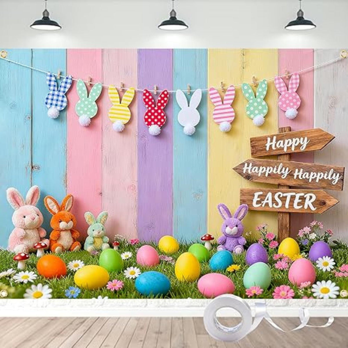 Easter Bunny Egg Backdrop: Colorful Spring Photo Banner Party Decor
