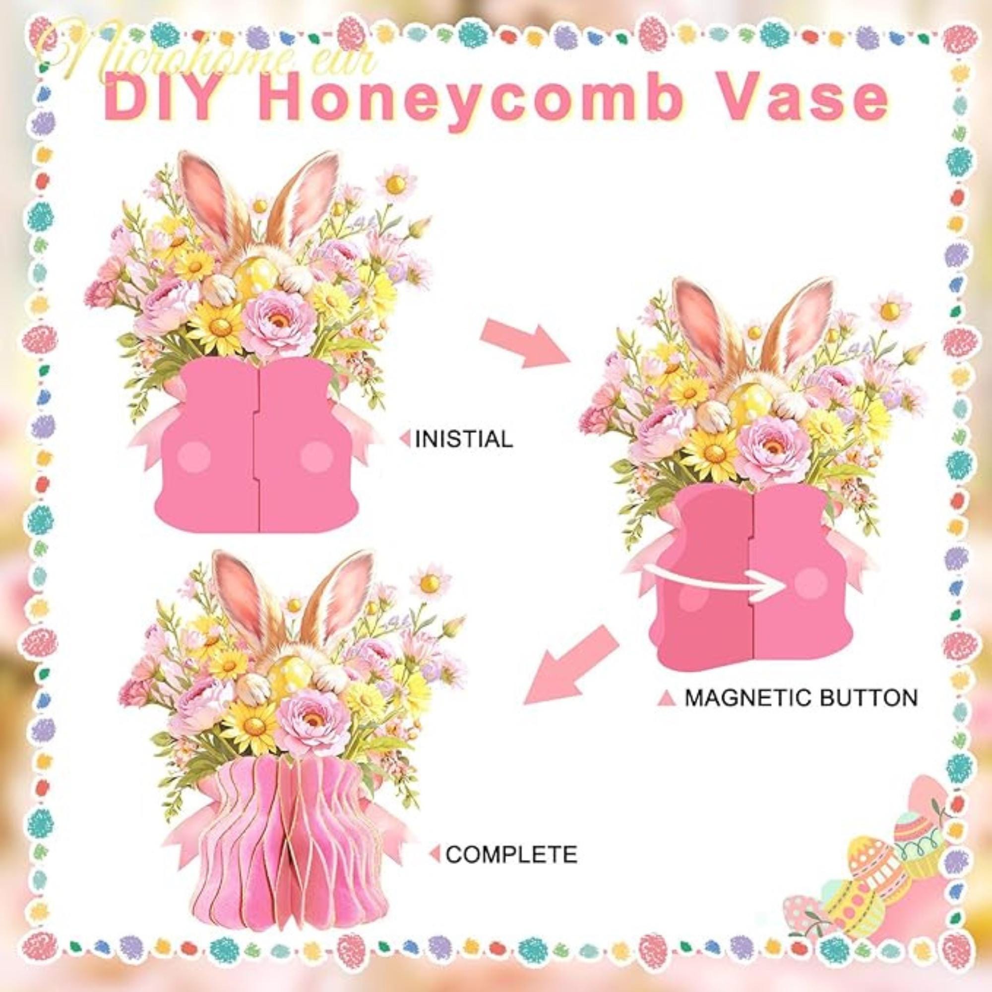 Easter Honeycomb Centerpieces Set of 4 Vase Shape Bunny Floral 3D Table Decor Supplies