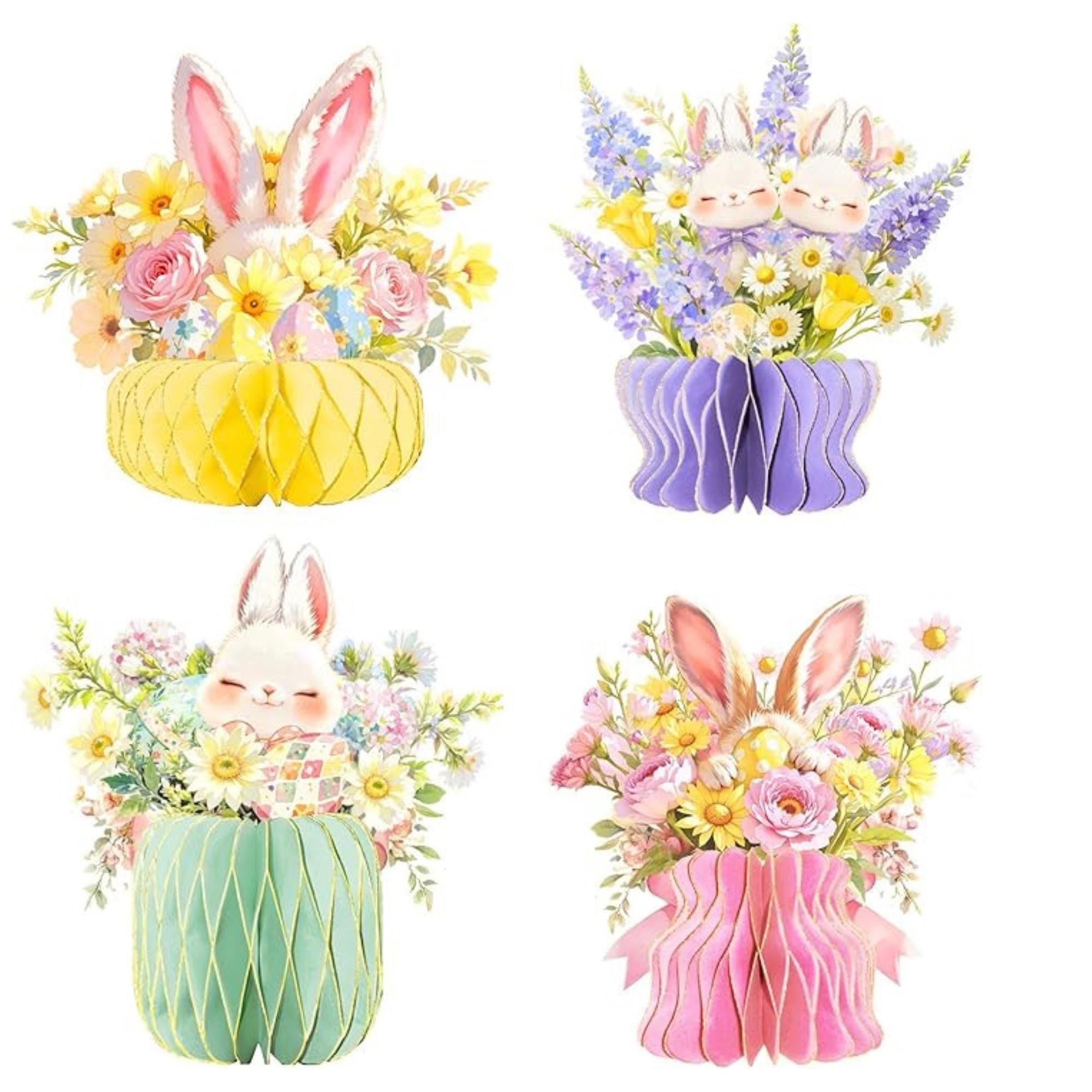 Easter Honeycomb Centerpieces Set of 4 Vase Shape Bunny Floral 3D Table Decor Supplies