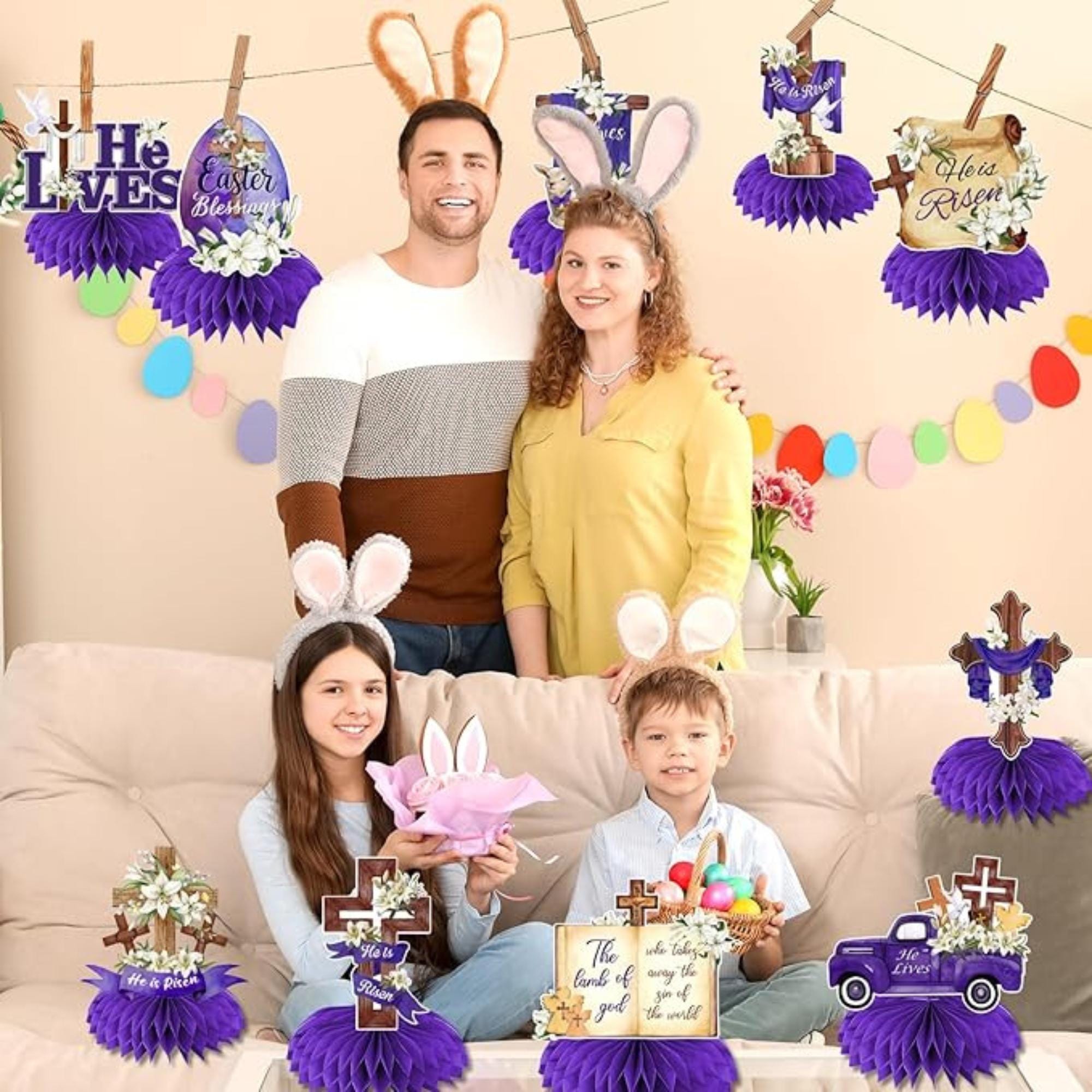 He Is Risen Honeycomb Centerpieces Set of 12 Religious Easter Cross Table Decor Supplies