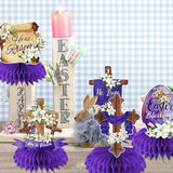 He Is Risen Honeycomb Centerpieces Set of 12 Religious Easter Cross Table Decor Supplies