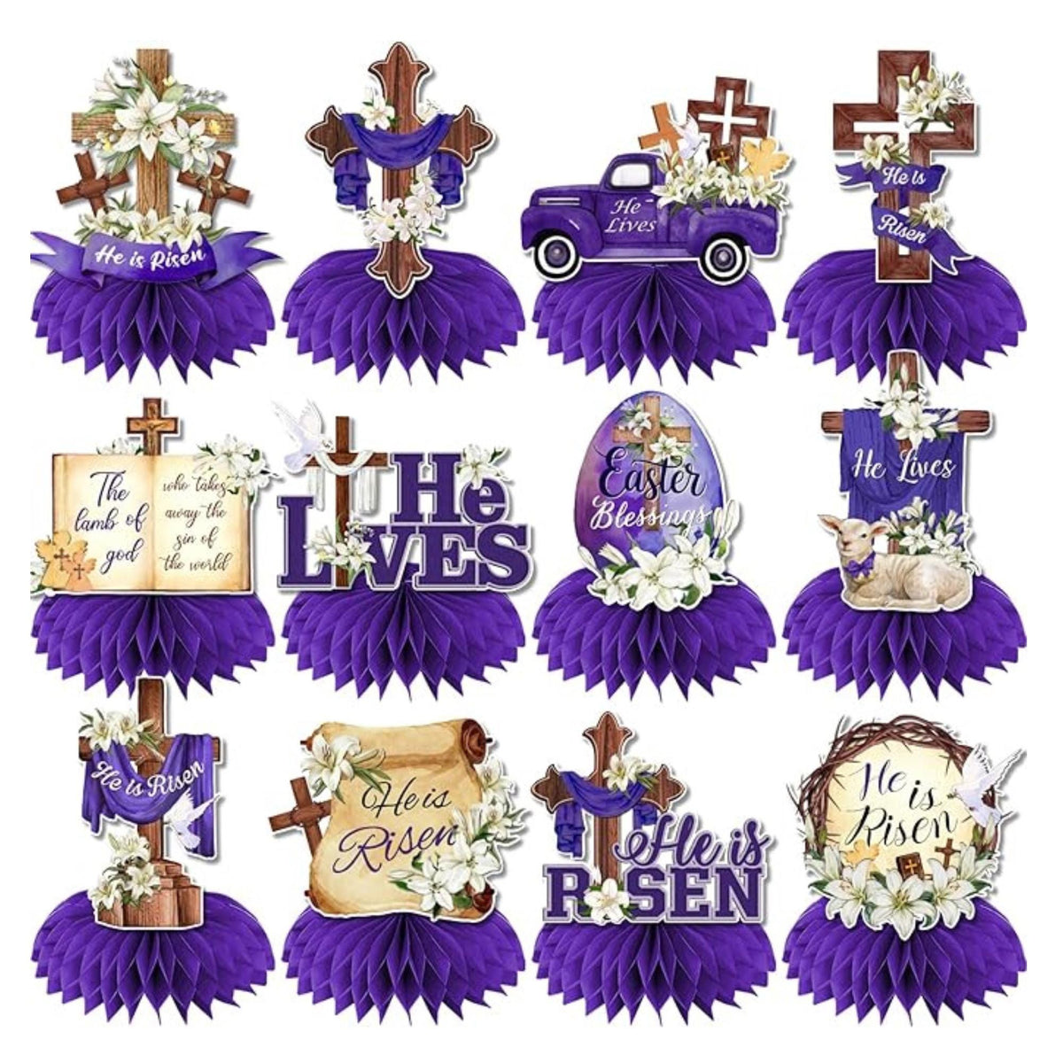 He Is Risen Honeycomb Centerpieces Set of 12 Religious Easter Cross Table Decor Supplies
