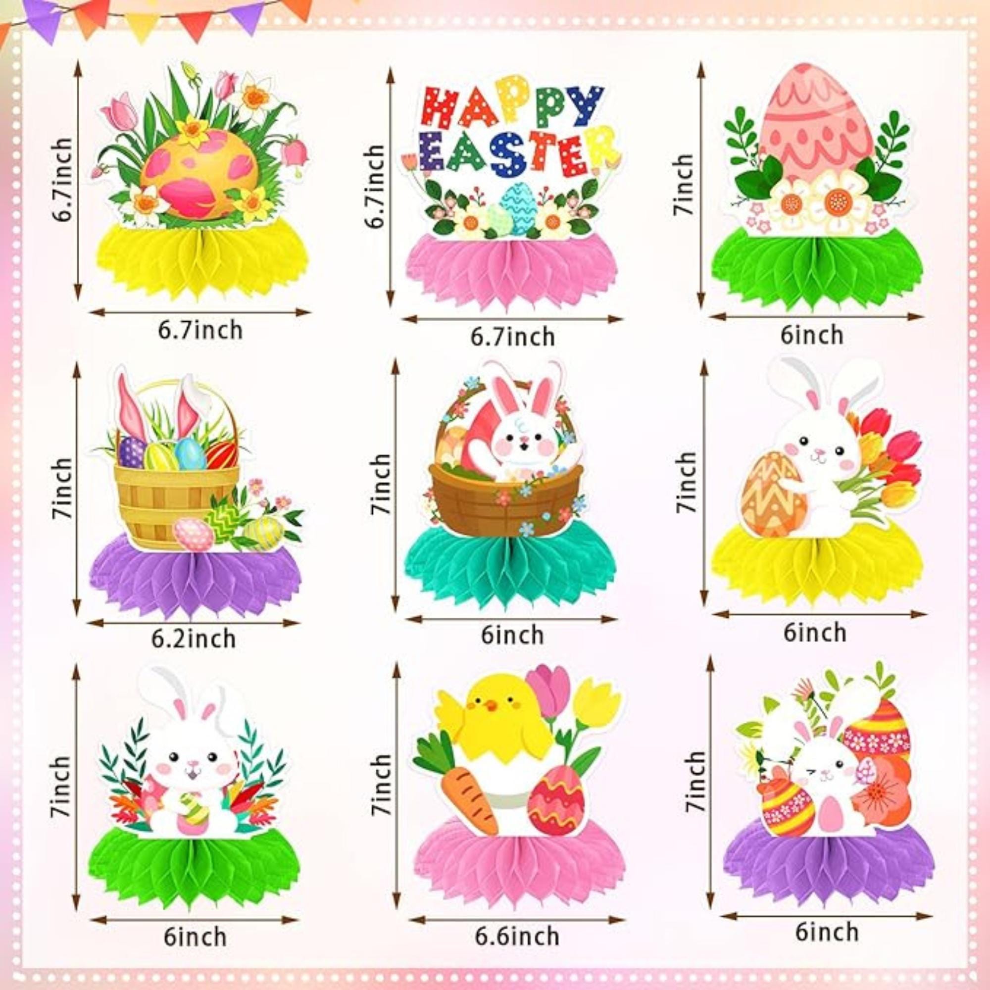 Happy Easter Honeycomb Decorations Set 3D Bunny Egg Table Centerpiece Party Decor Supplies