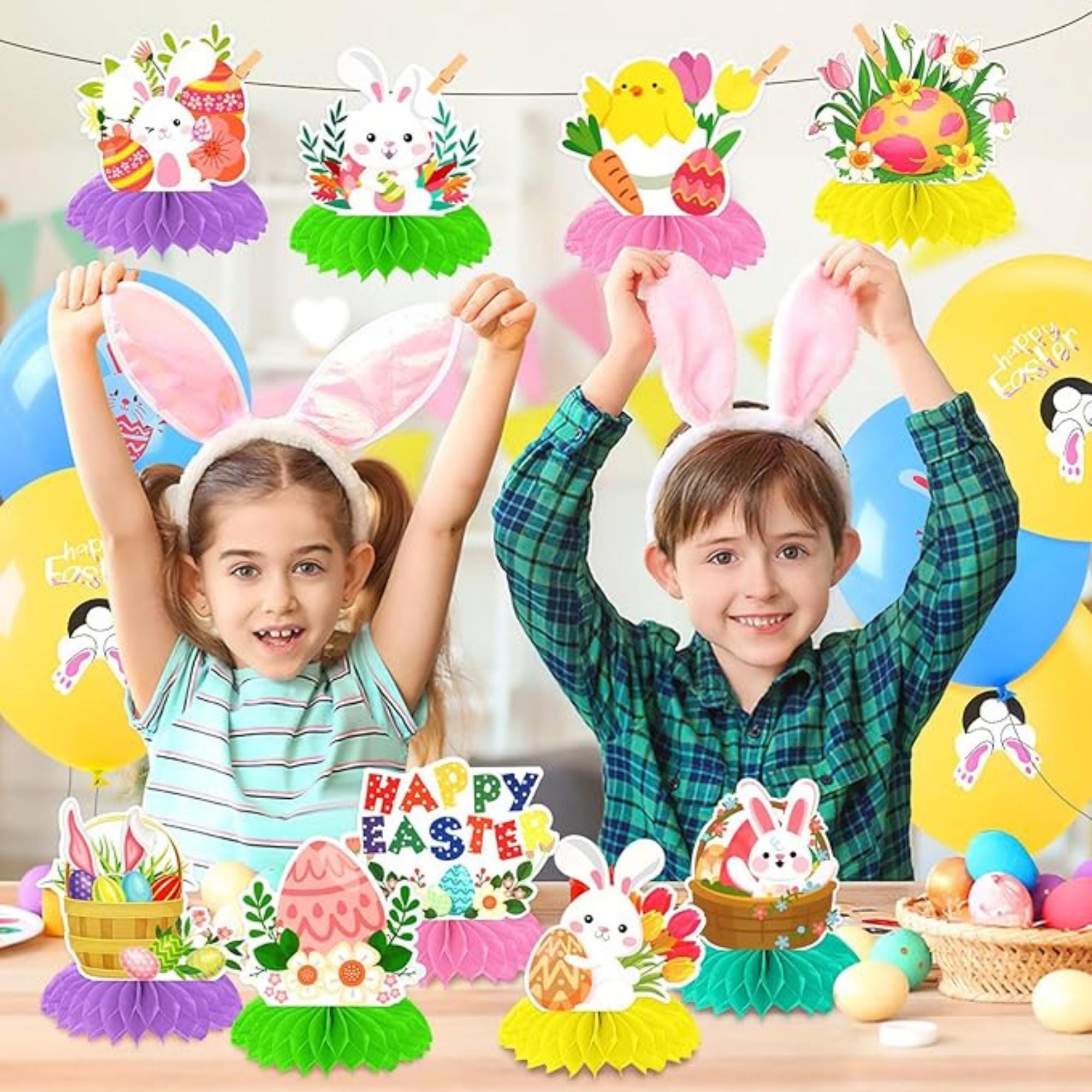 Happy Easter Honeycomb Decorations Set 3D Bunny Egg Table Centerpiece Party Decor Supplies