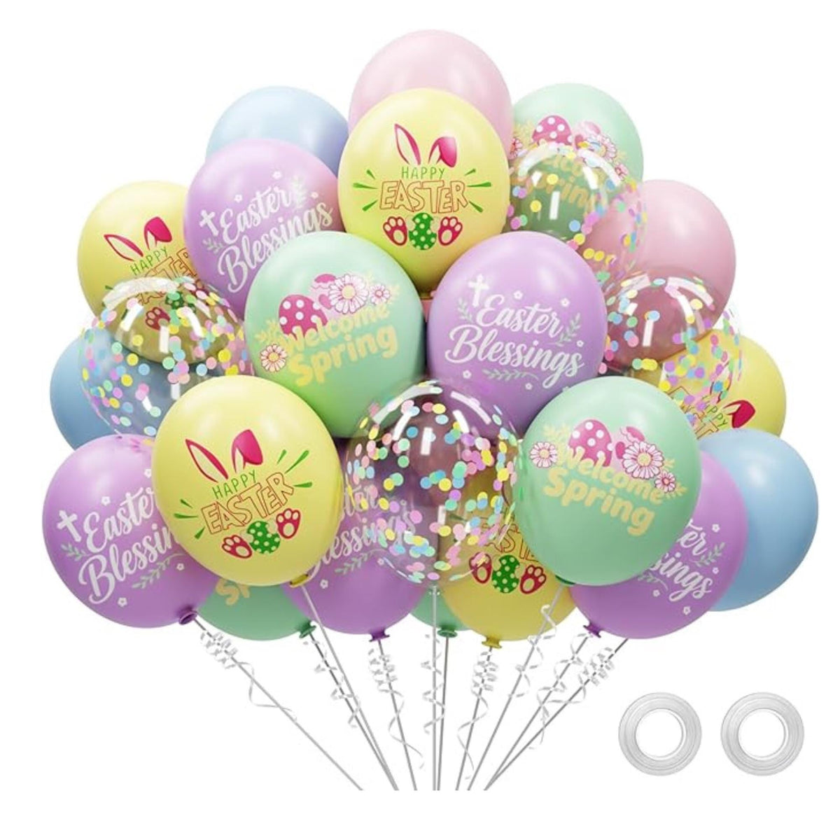Pastel Easter Balloons Set: Happy Easter, Welcome Spring, Blessings (68 Count)