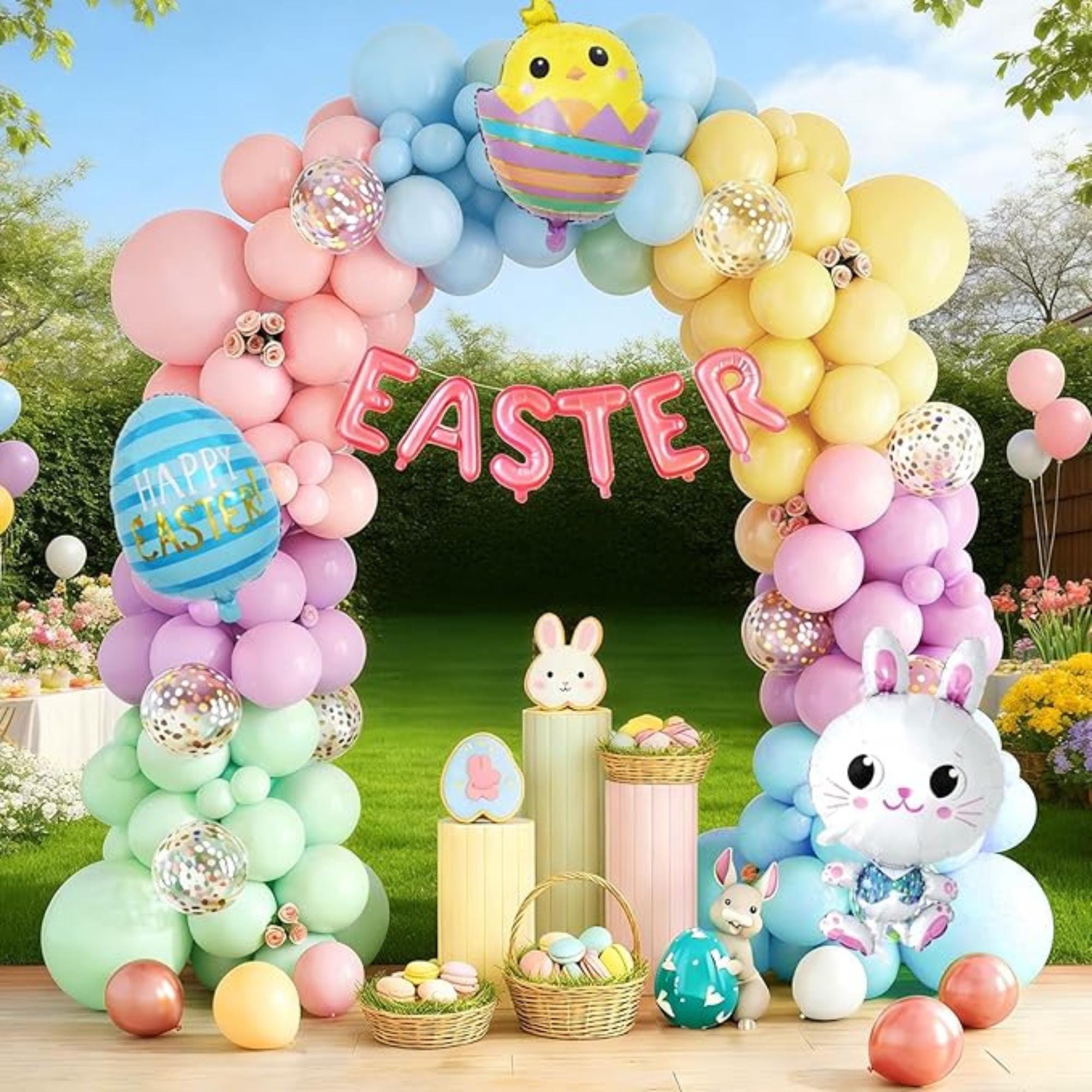 Easter Balloon Arch Kit 143 PCS Pastel Bunny Egg Happy Easter Party Decor Supplies