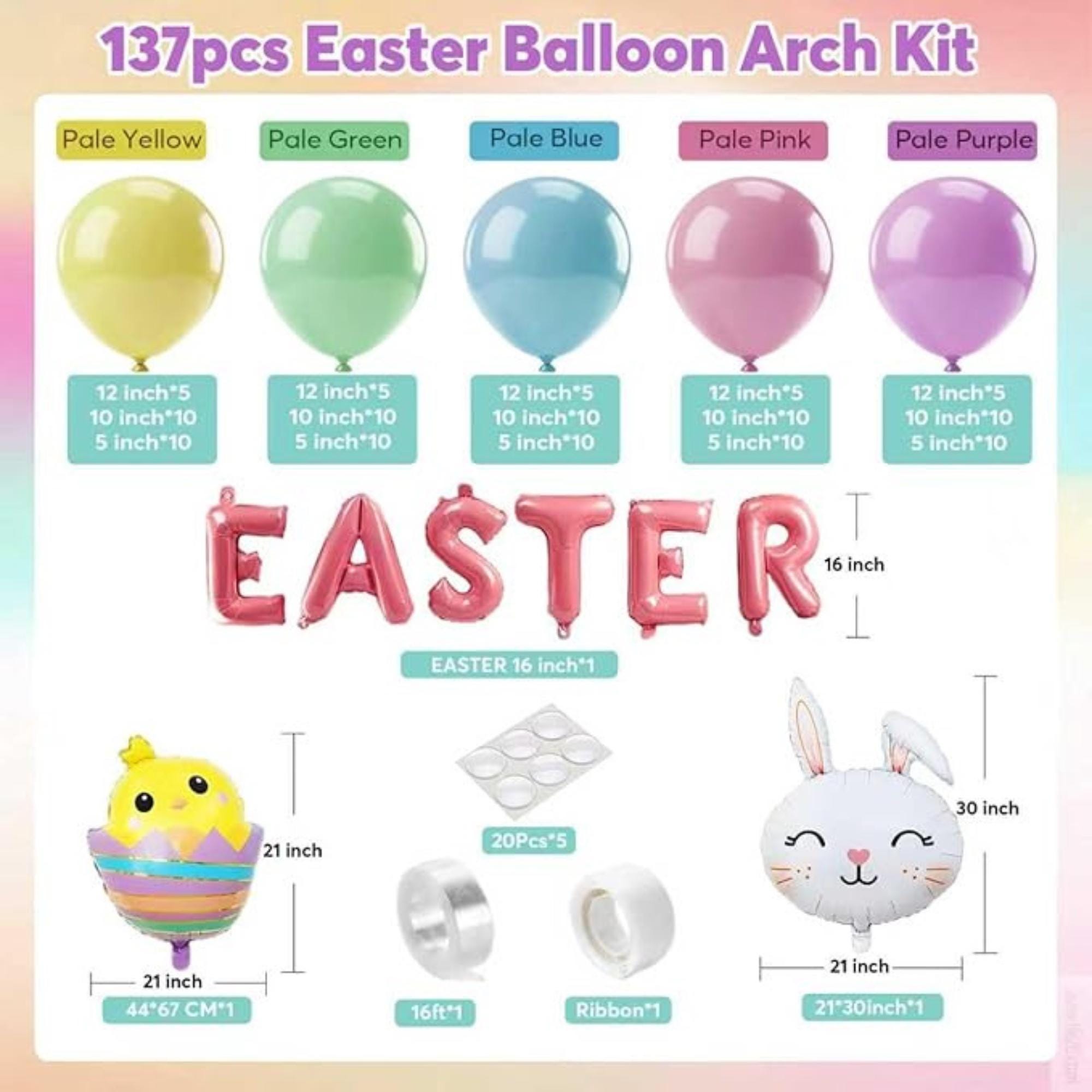 Easter Balloon Garland Arch Kit 134 PCS Pastel Rainbow Bunny Egg Party Decor Supplies