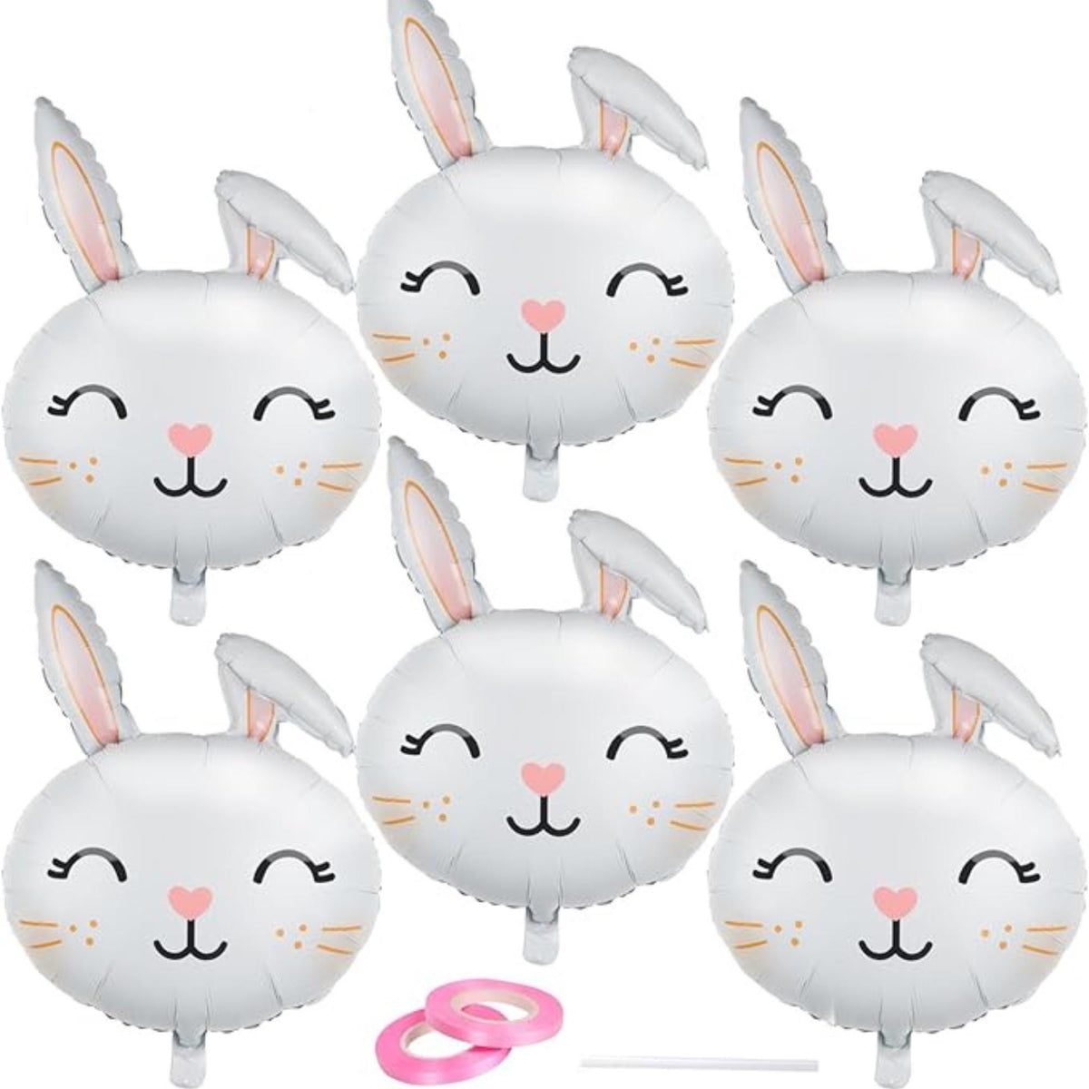Easter Bunny Head Foil Balloons Set of 6 Rabbit Party Decor Supplies