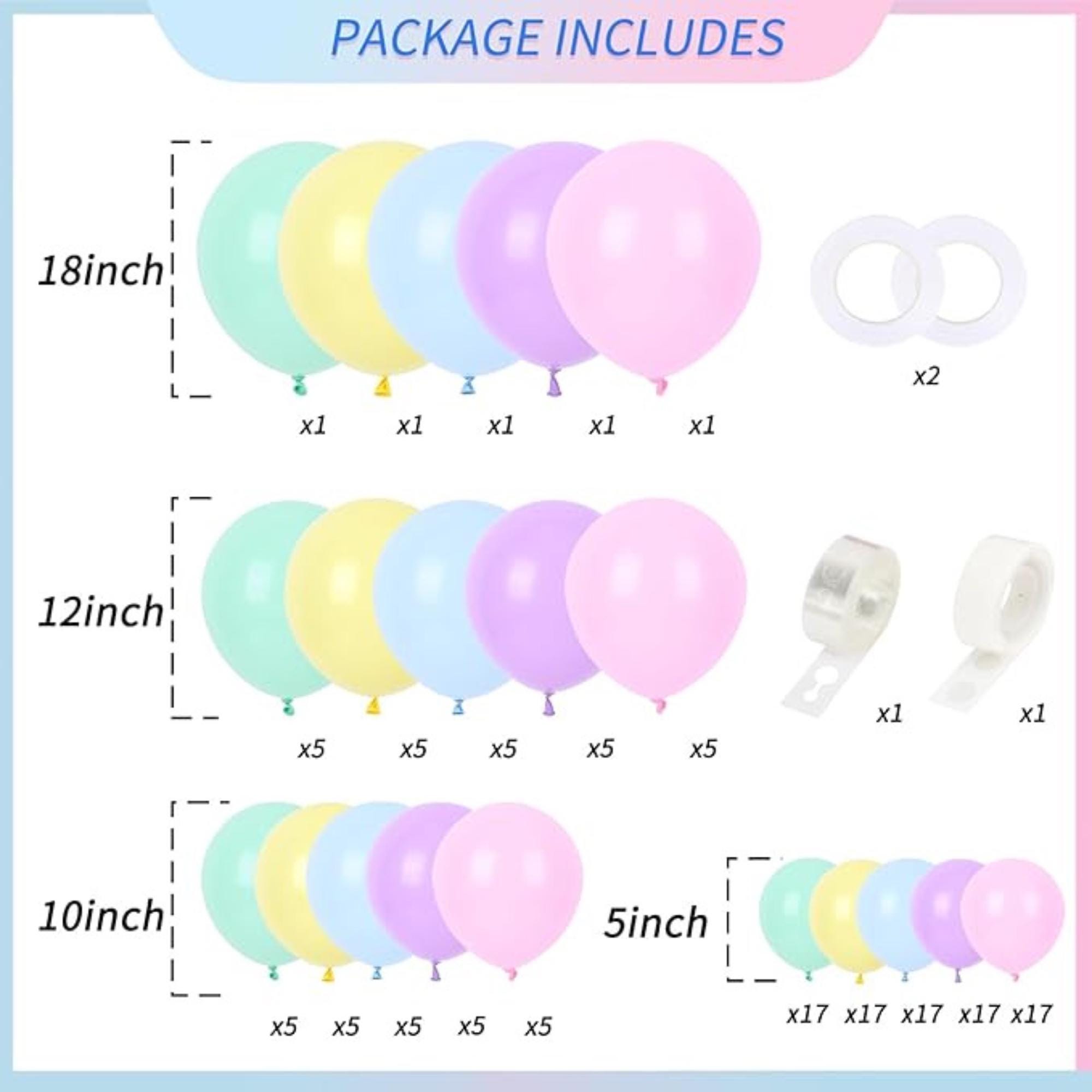 Pastel Balloon Arch Garland Kit 144 PCS Assorted Sizes Latex Party Decor Supplies