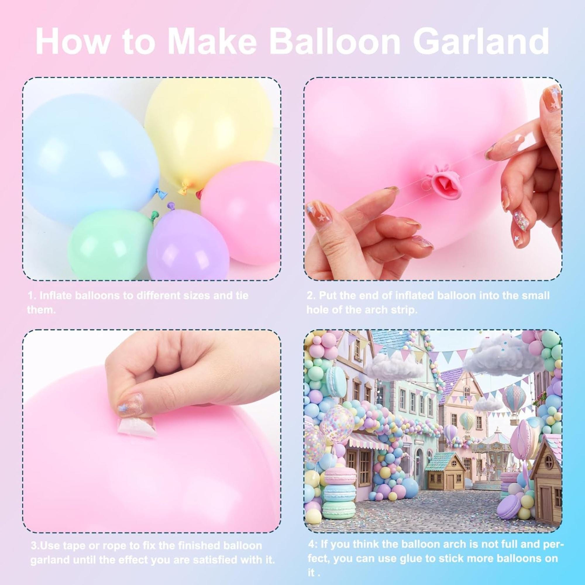 Pastel Balloon Arch Garland Kit 144 PCS Assorted Sizes Latex Party Decor Supplies