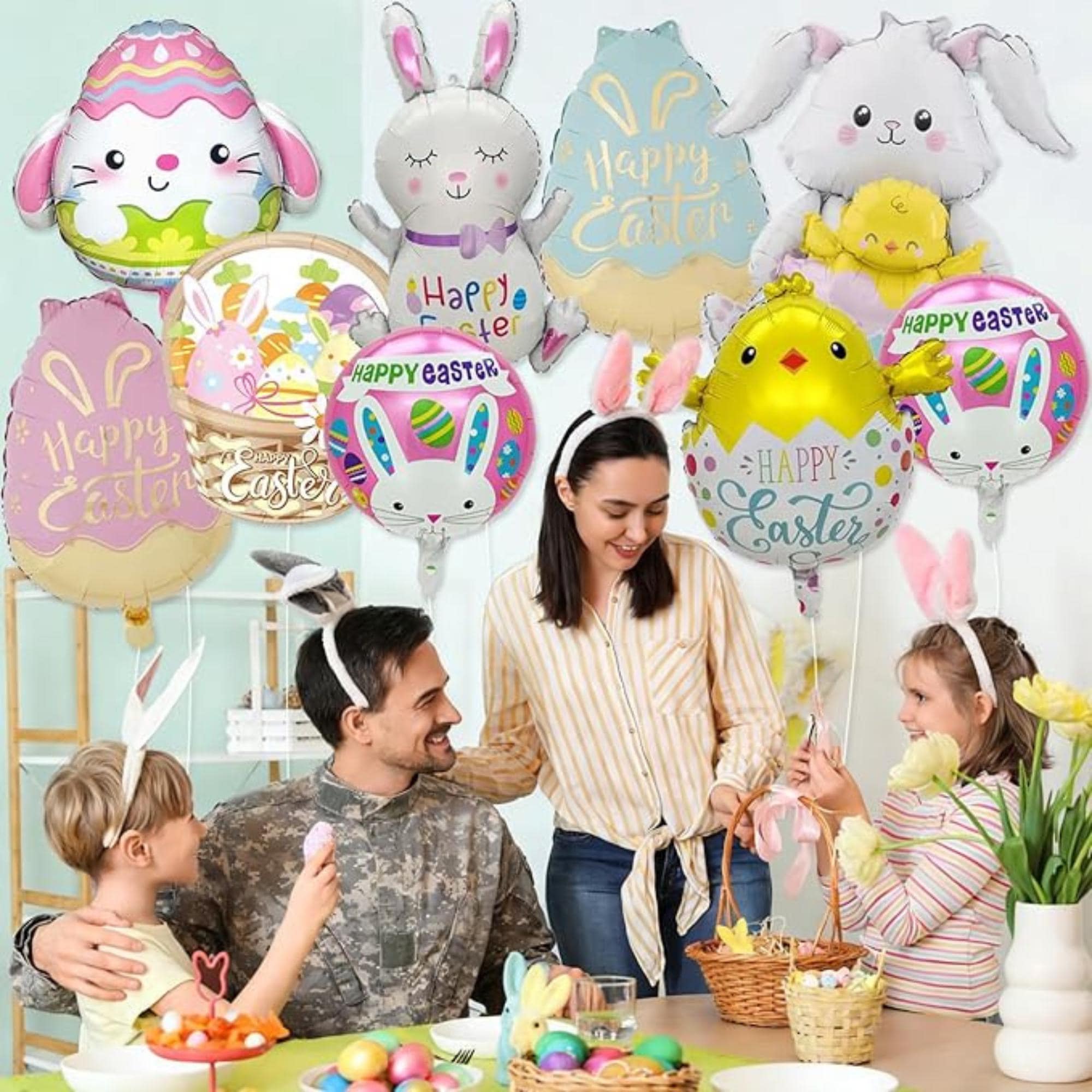 Easter Foil Balloons: Bunny, Egg, Chick Party Decor Set