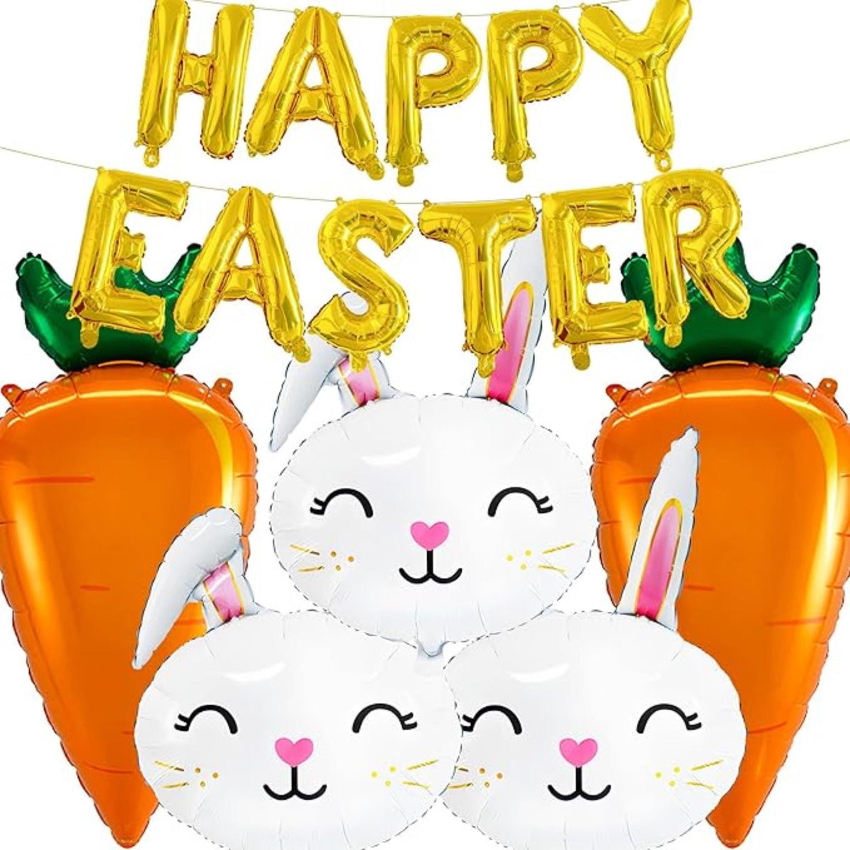 Happy Easter Gold Letter Balloon Set Bunny Carrot Foil Party Decor Supplies