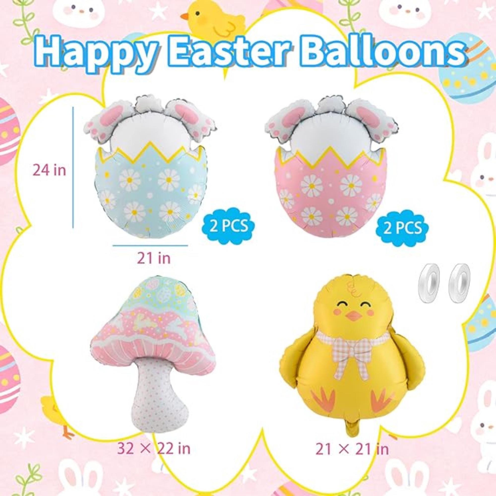 Happy Easter Balloons Set Bunny Egg Chick Colorful Party Decor Supplies