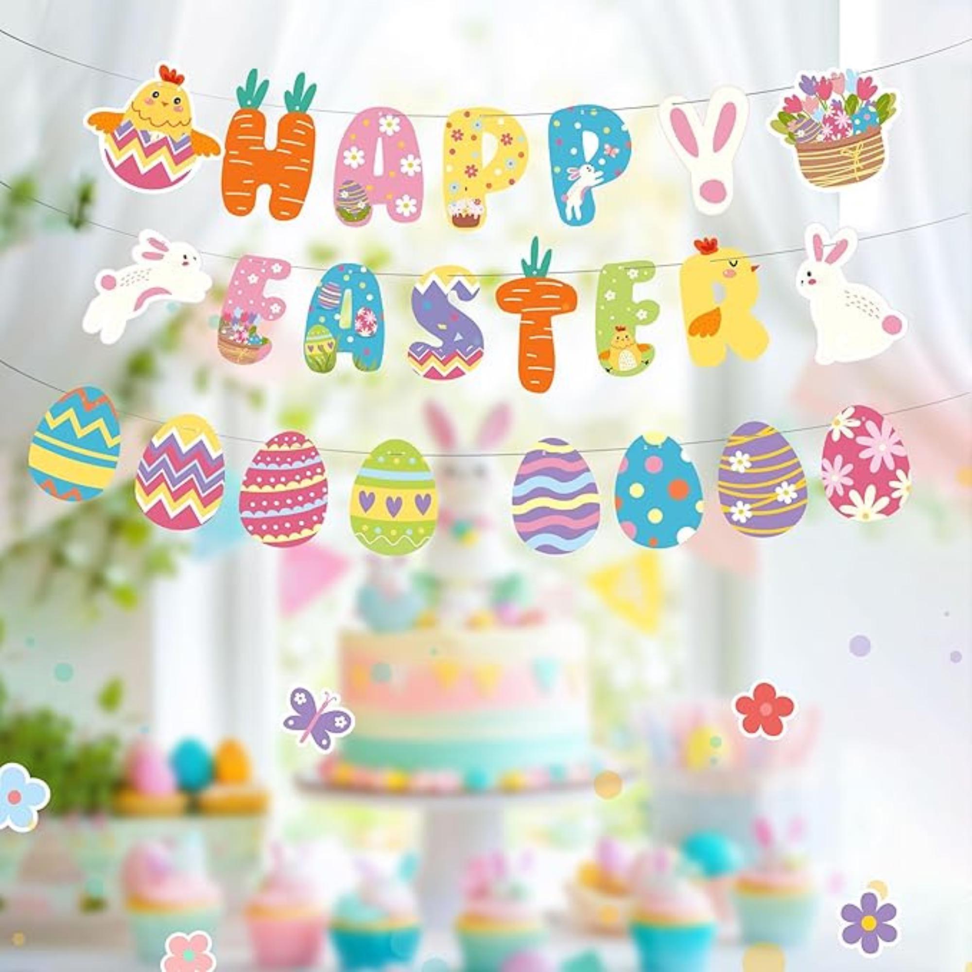 Easter Party Decorations Kit: Banner, Centerpieces, Swirls, Stickers – Festive Bunny Supplies