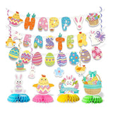 Easter Party Decorations Kit: Banner, Centerpieces, Swirls, Stickers – Festive Bunny Supplies